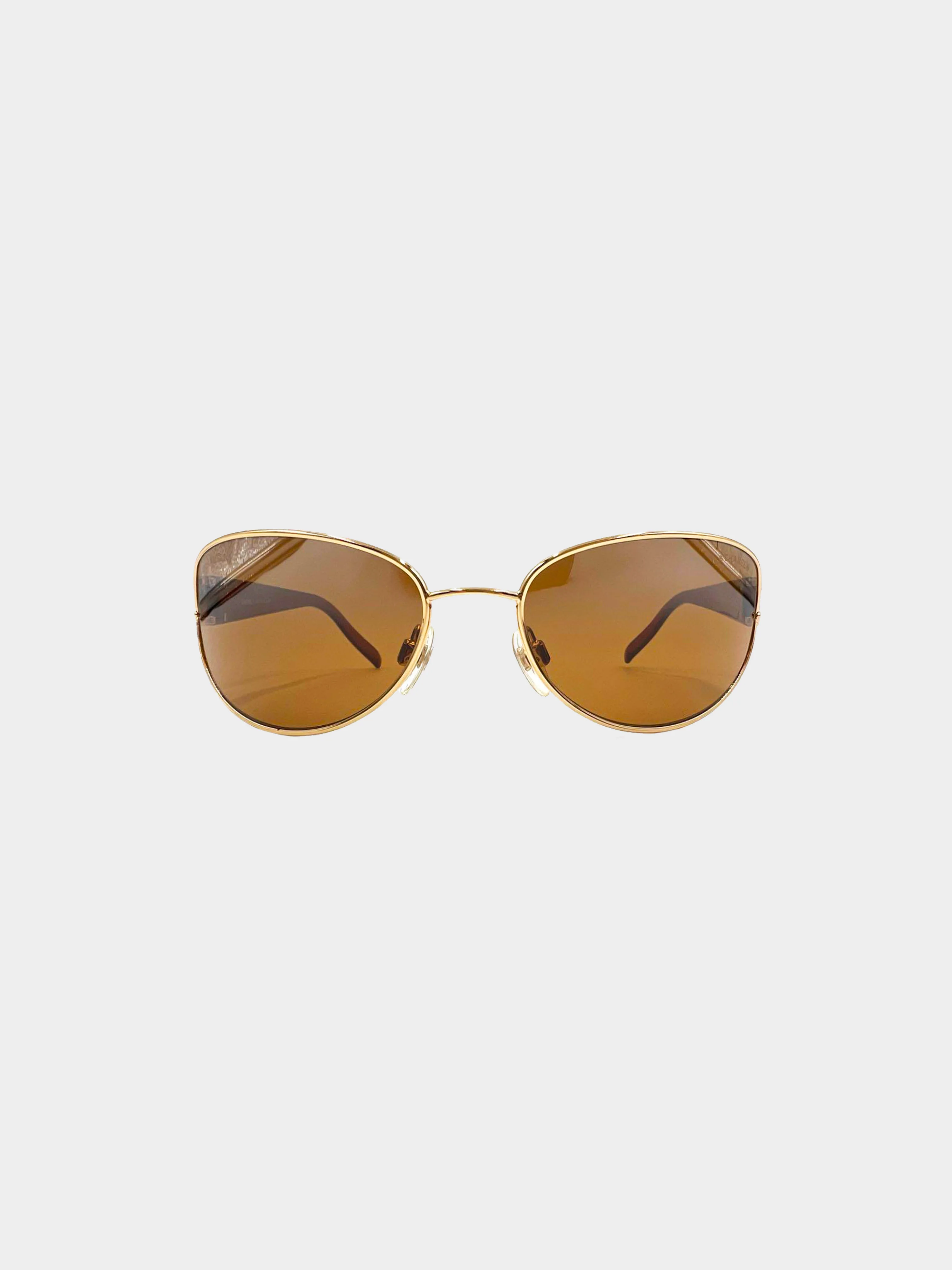 Chanel 2000s Rare Gold and Brown 4081 CC Oval Sunglasses - Image 2