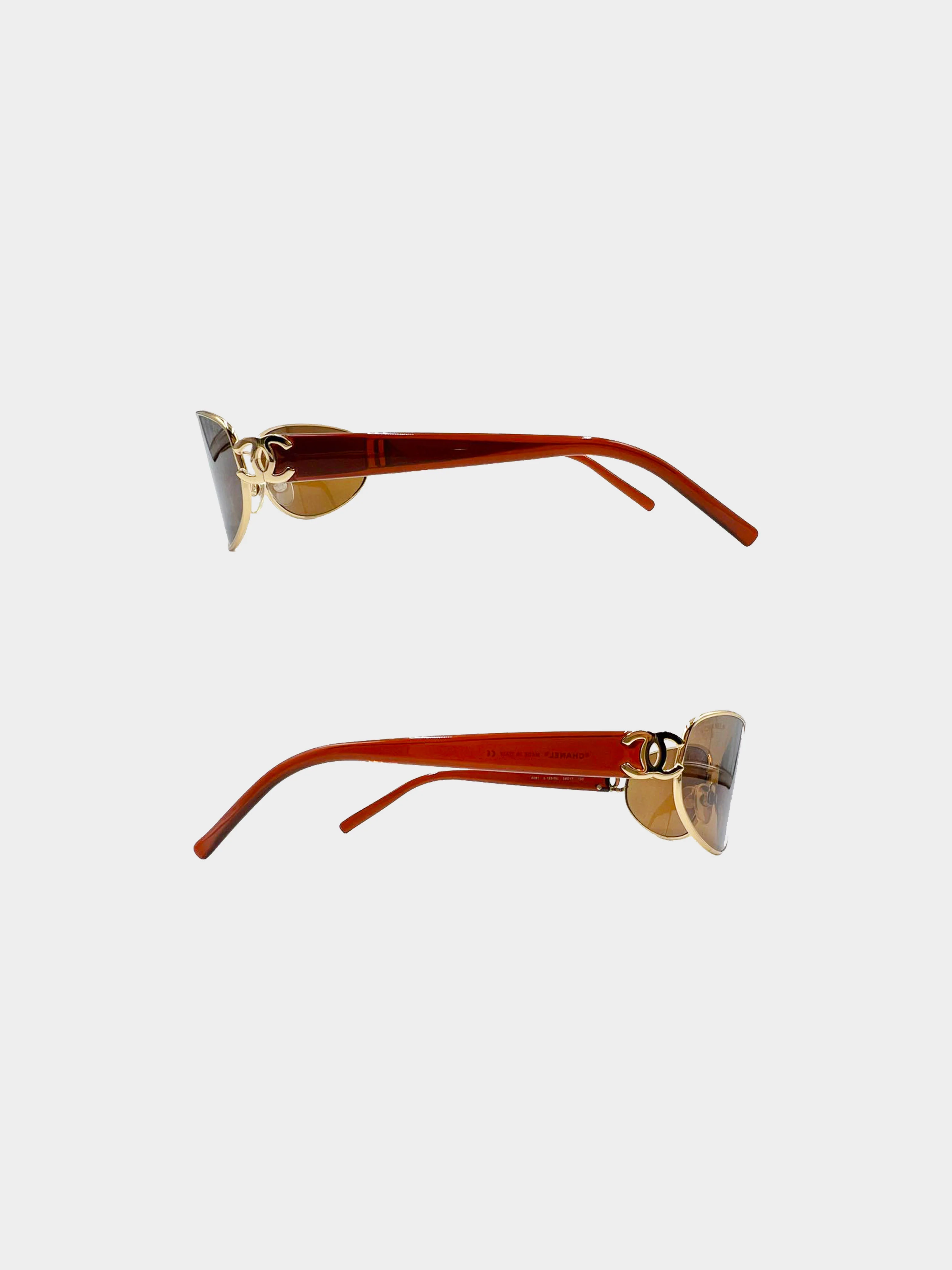 Chanel 2000s Rare Gold and Brown 4081 CC Oval Sunglasses - Image 3
