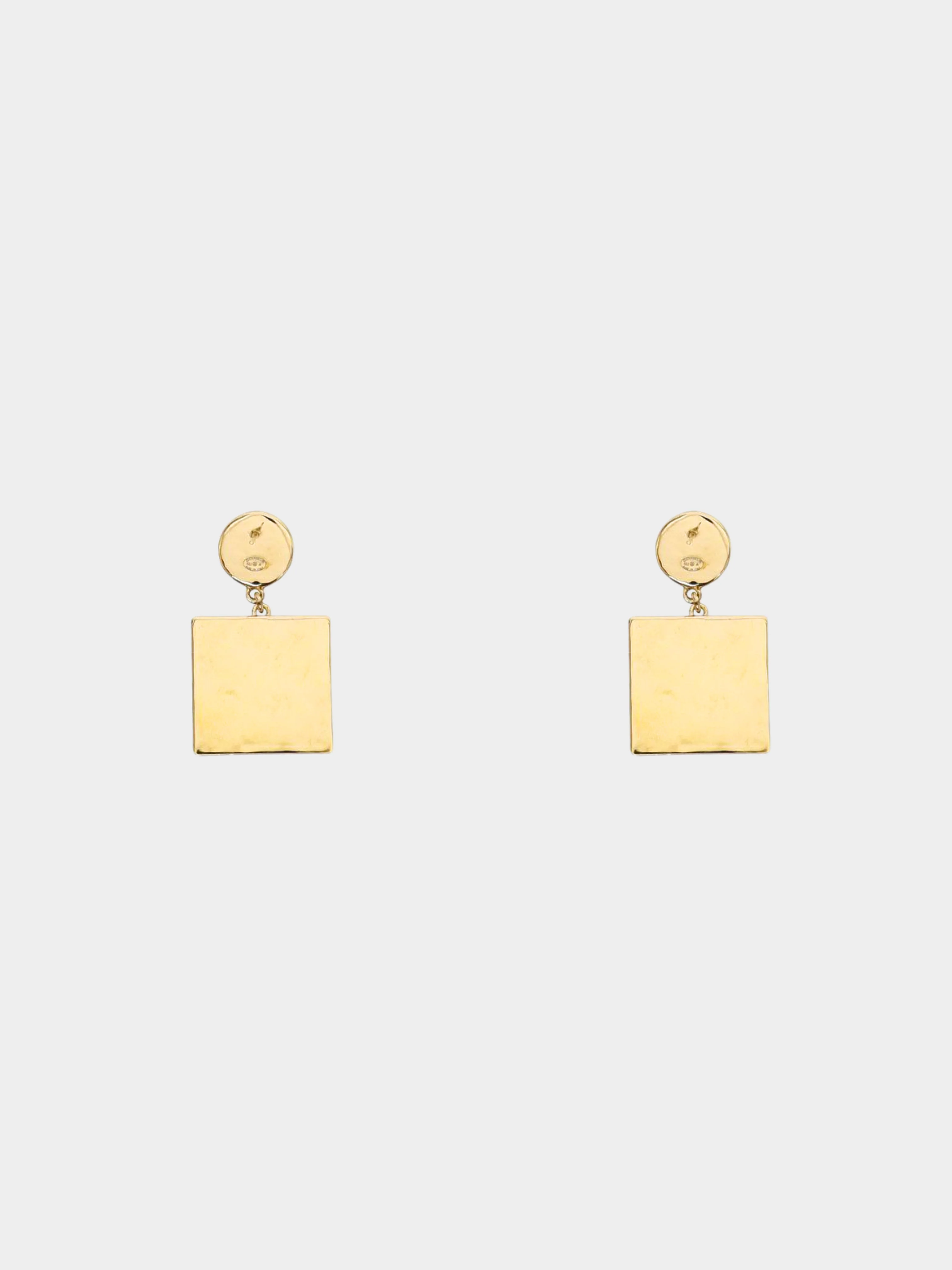 Chanel 2000s Gold CC Pearl Hanging Stud Earrings - Image 2