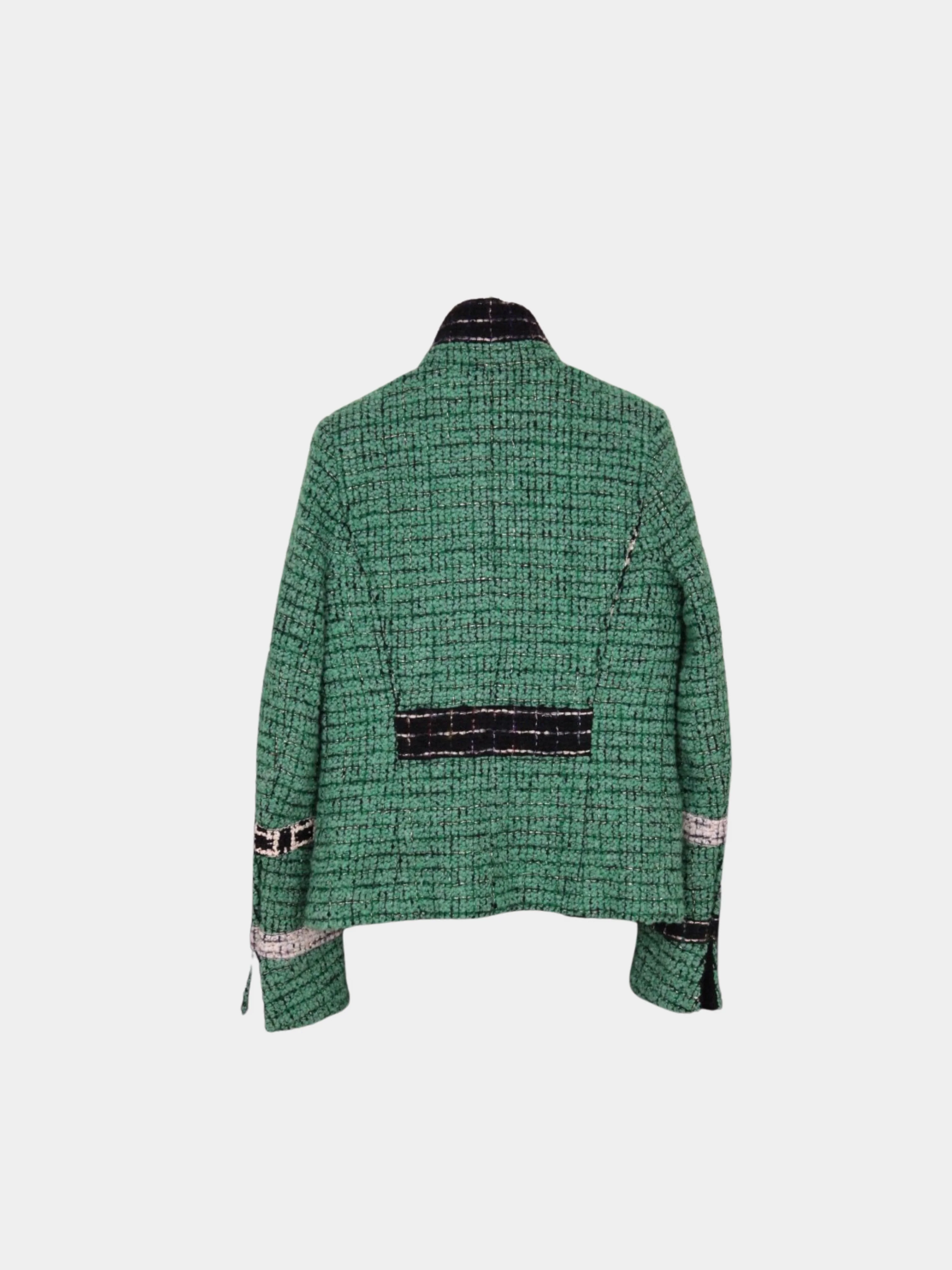 Chanel 2000s Green Bouclé Tweed Color-Block Four-Pocket Jacket - Image 2