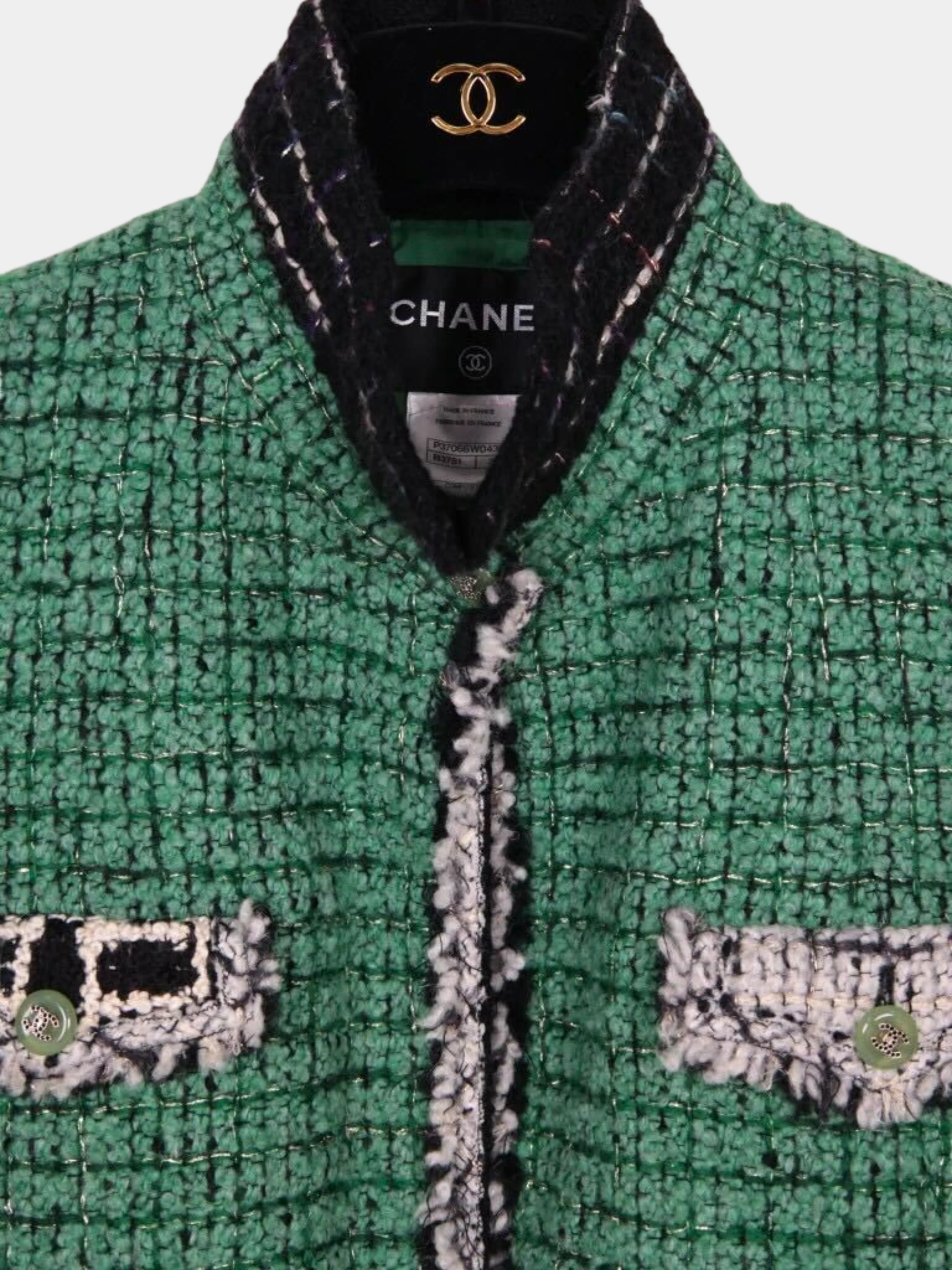 Chanel 2000s Green Bouclé Tweed Color-Block Four-Pocket Jacket - Image 5