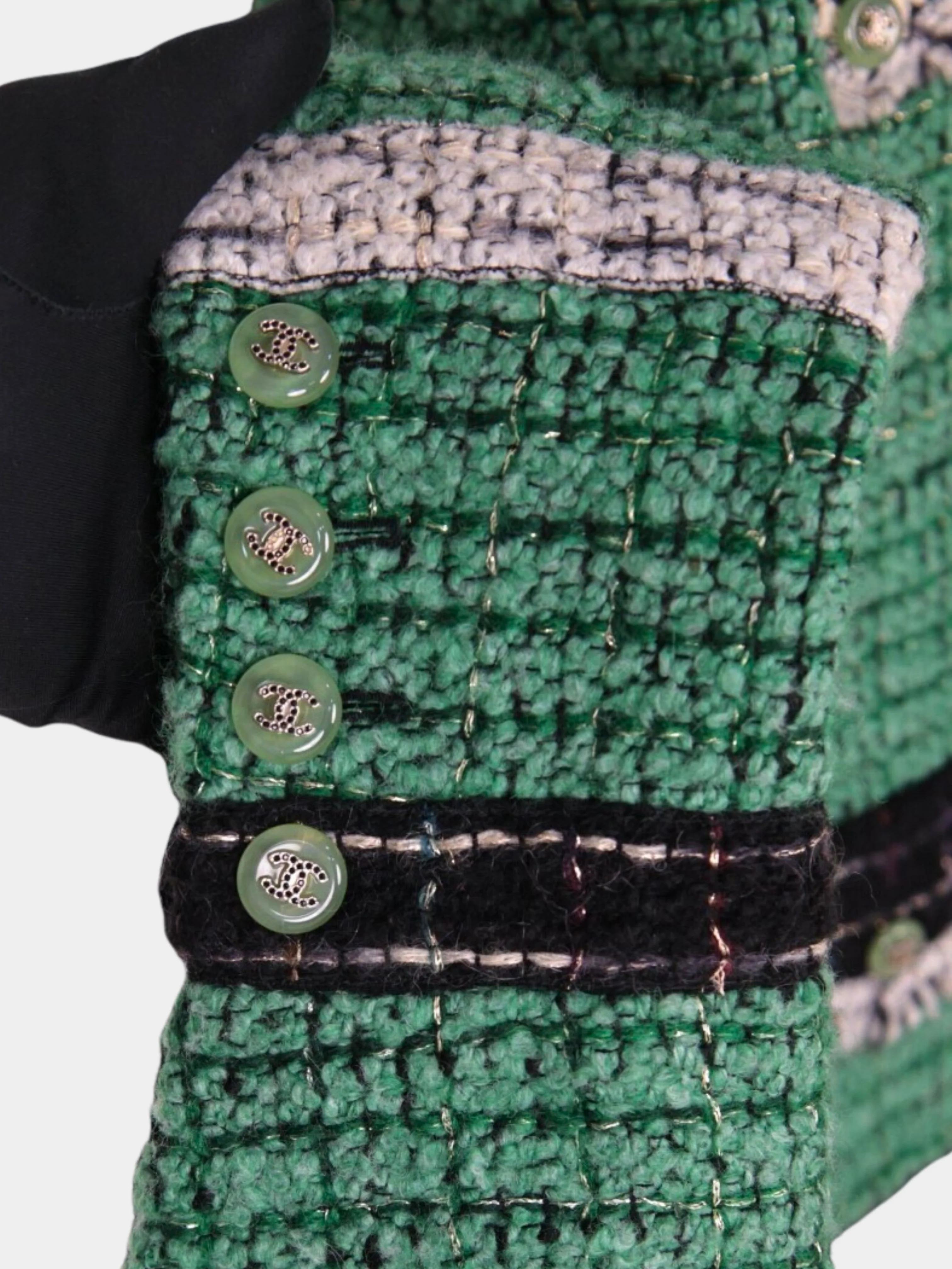 Chanel 2000s Green Bouclé Tweed Color-Block Four-Pocket Jacket - Image 6