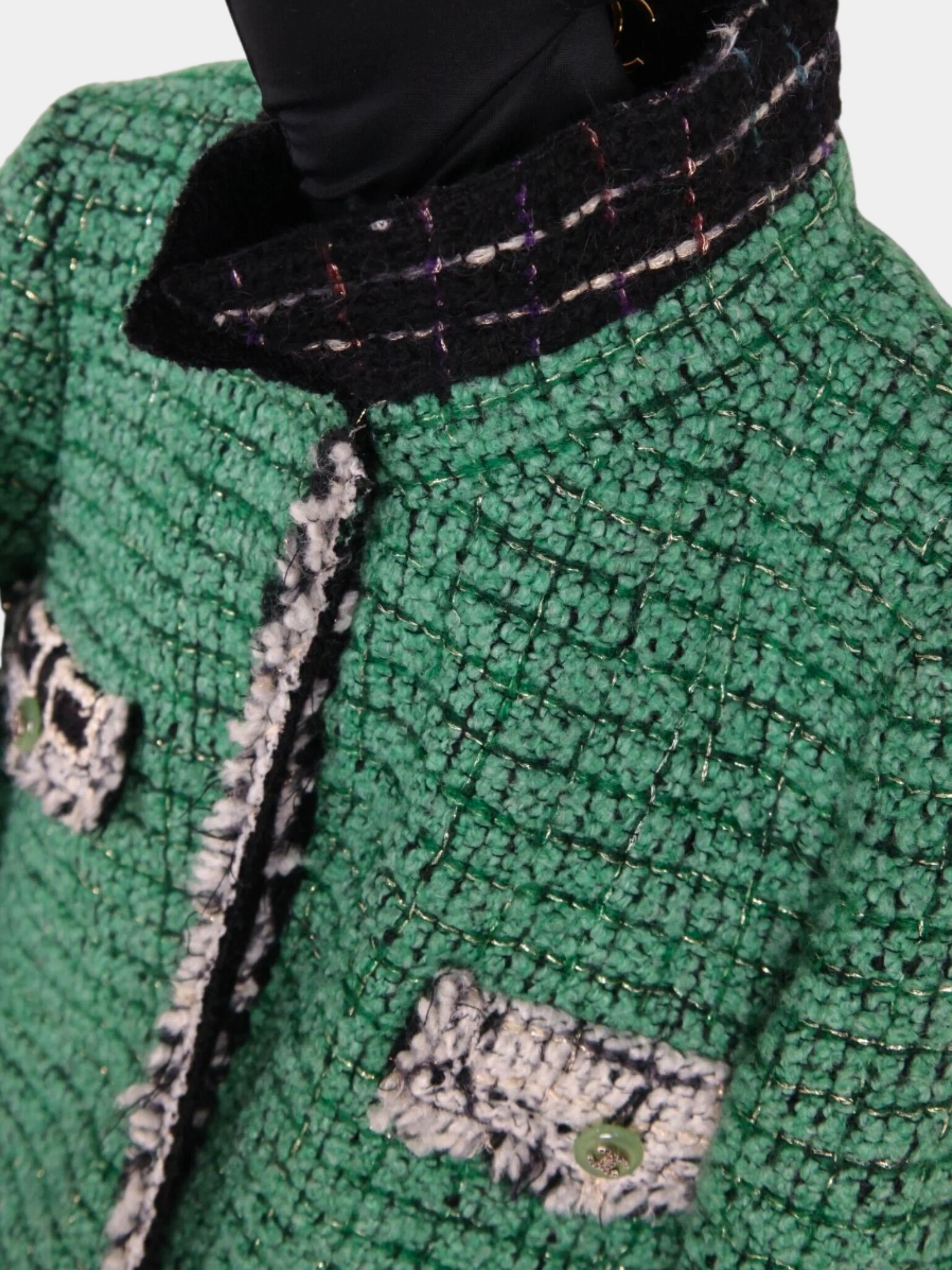 Chanel 2000s Green Bouclé Tweed Color-Block Four-Pocket Jacket - Image 7