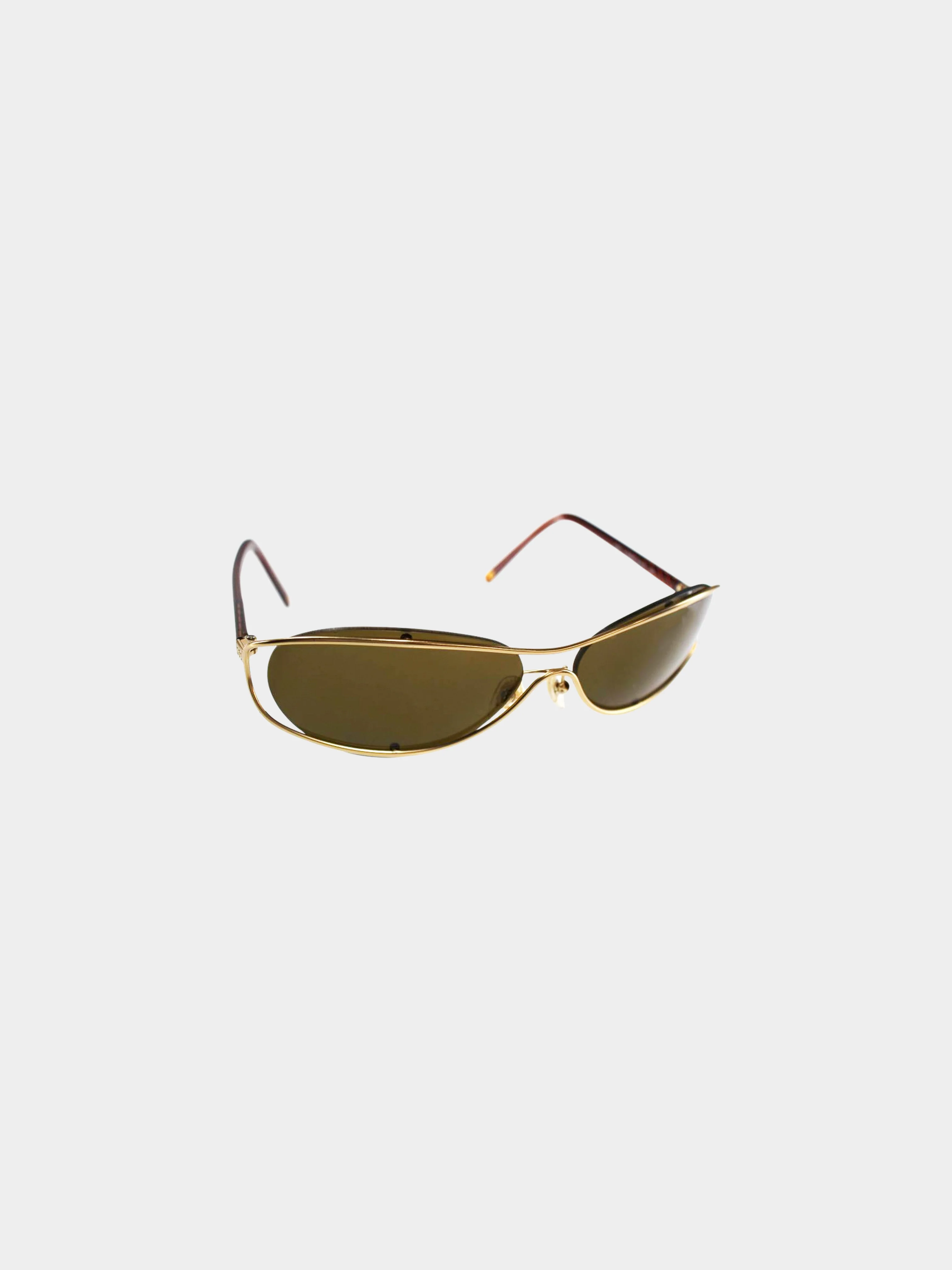 Chanel 2000s Khaki and Gold 4020 Oval Sunglasses
