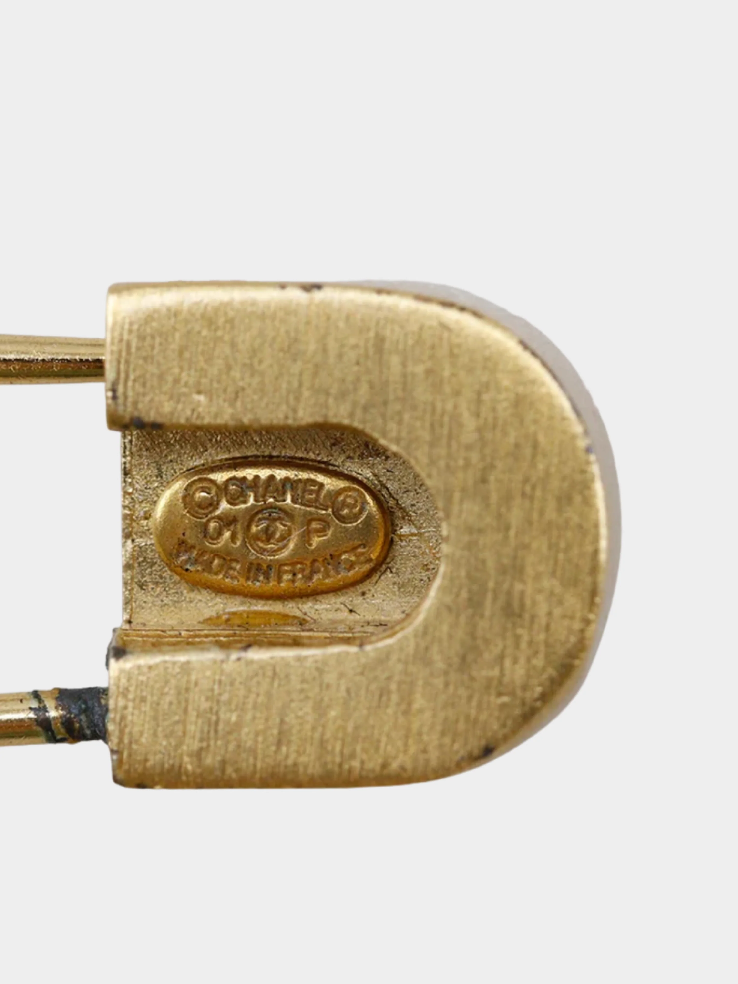 Chanel 2000s Logo Rhinestoned Safety Pin Brooch - Image 7
