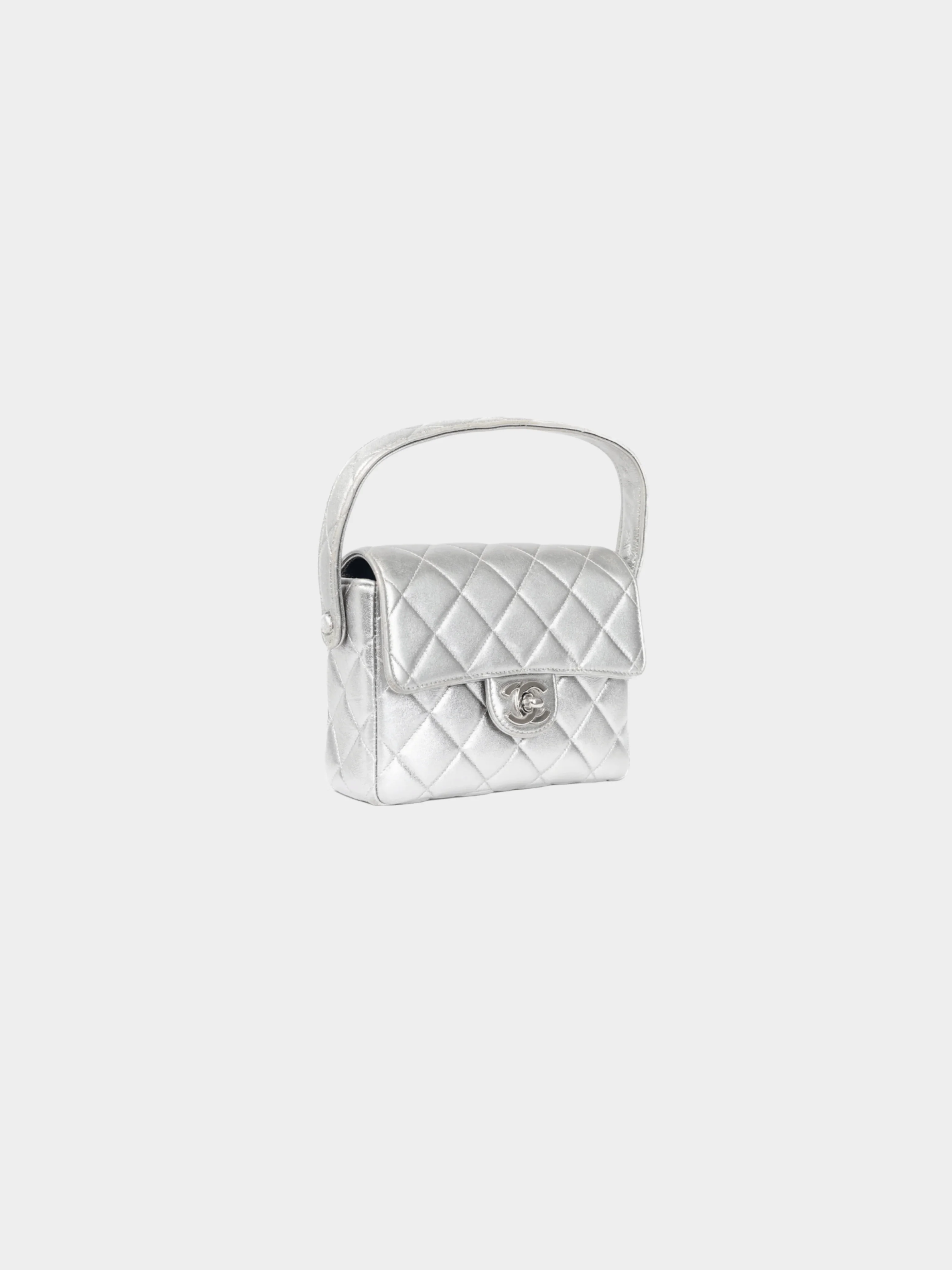 Chanel 2000s Metallic Silver Quilted Leather Mini Handbag - Image 5