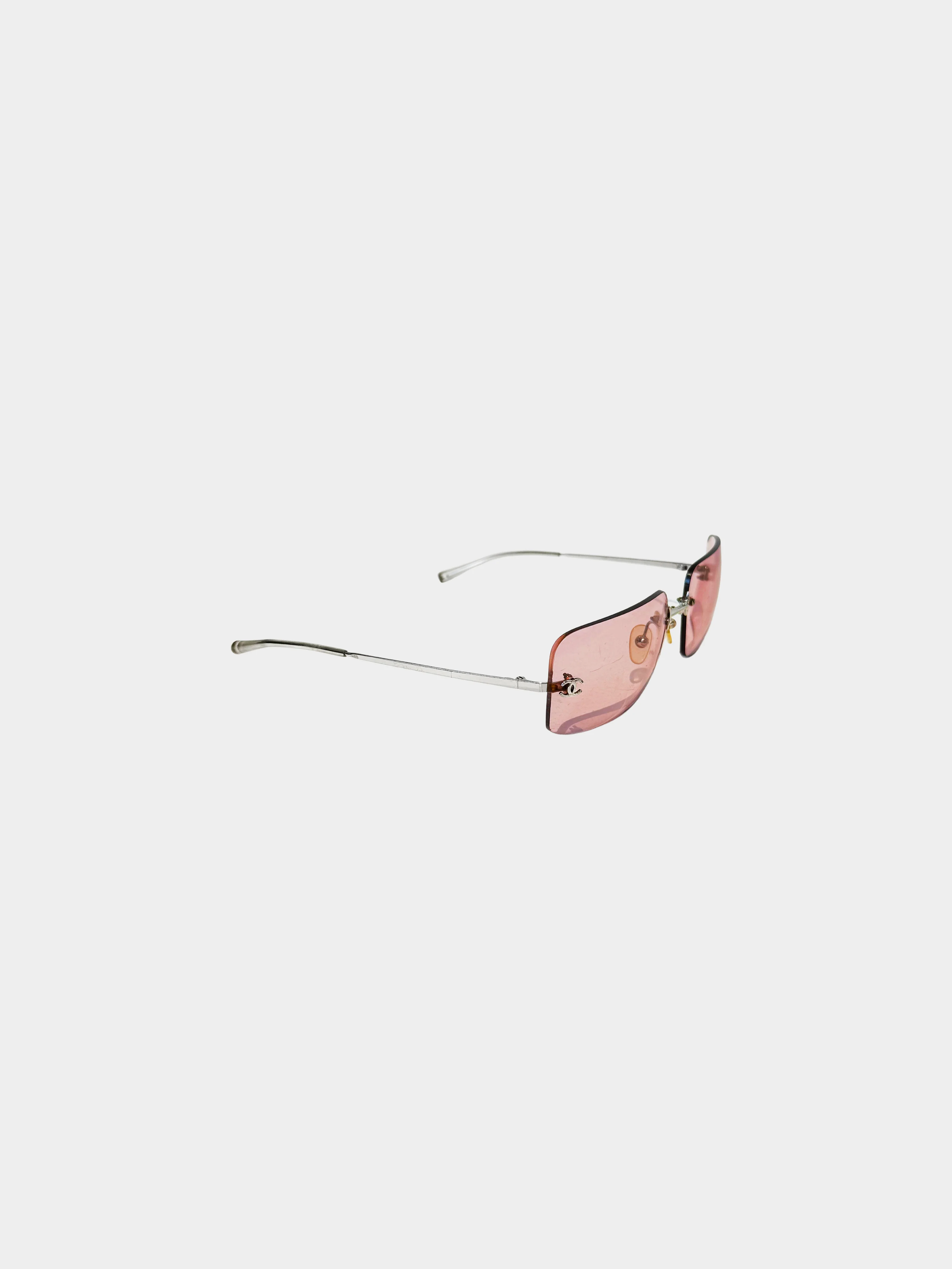 Chanel 2000s Pink Rectangular Rimless CC 4017 Sunglasses