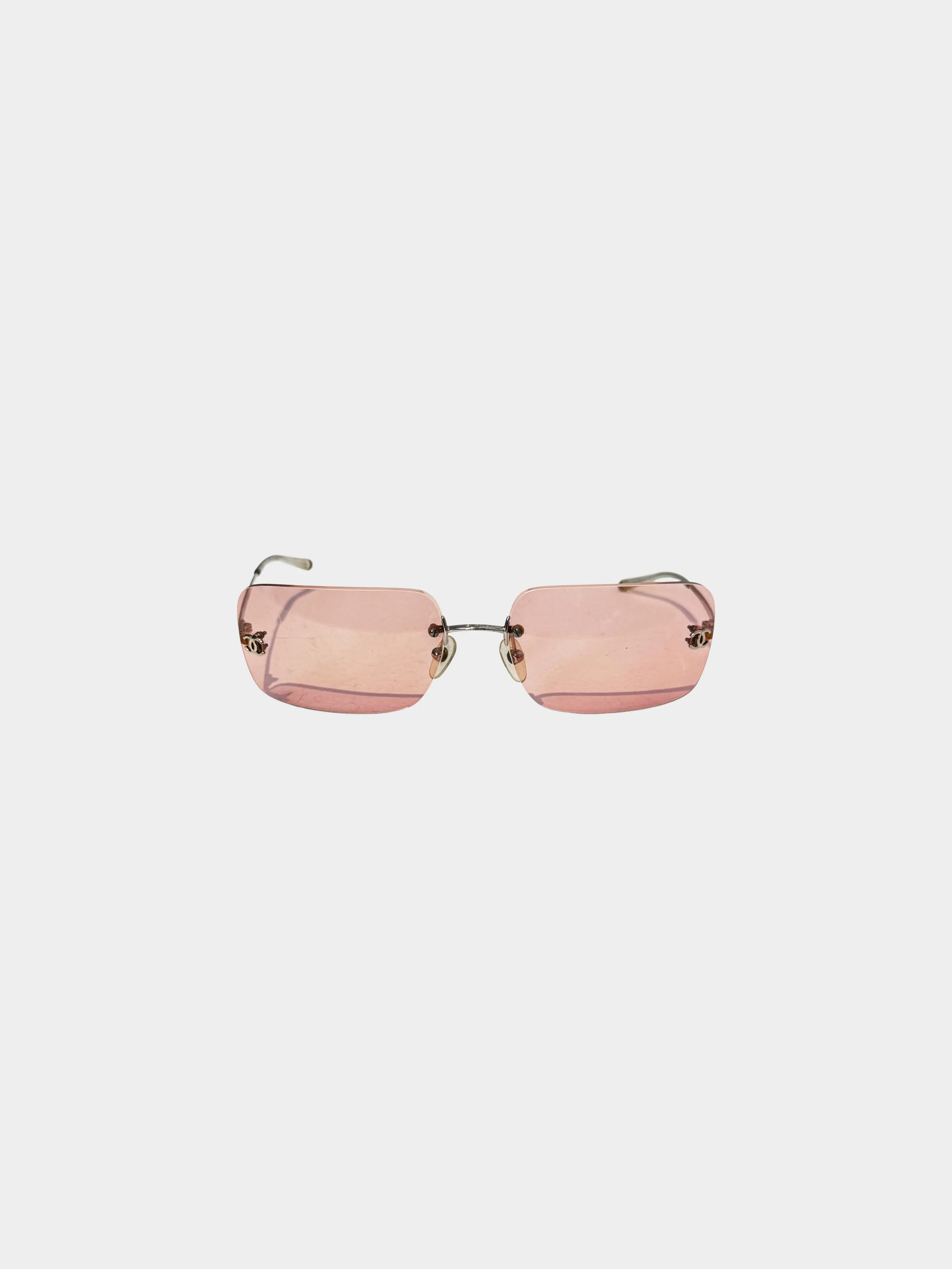 Chanel 2000s Pink Rectangular Rimless CC 4017 Sunglasses - Image 2