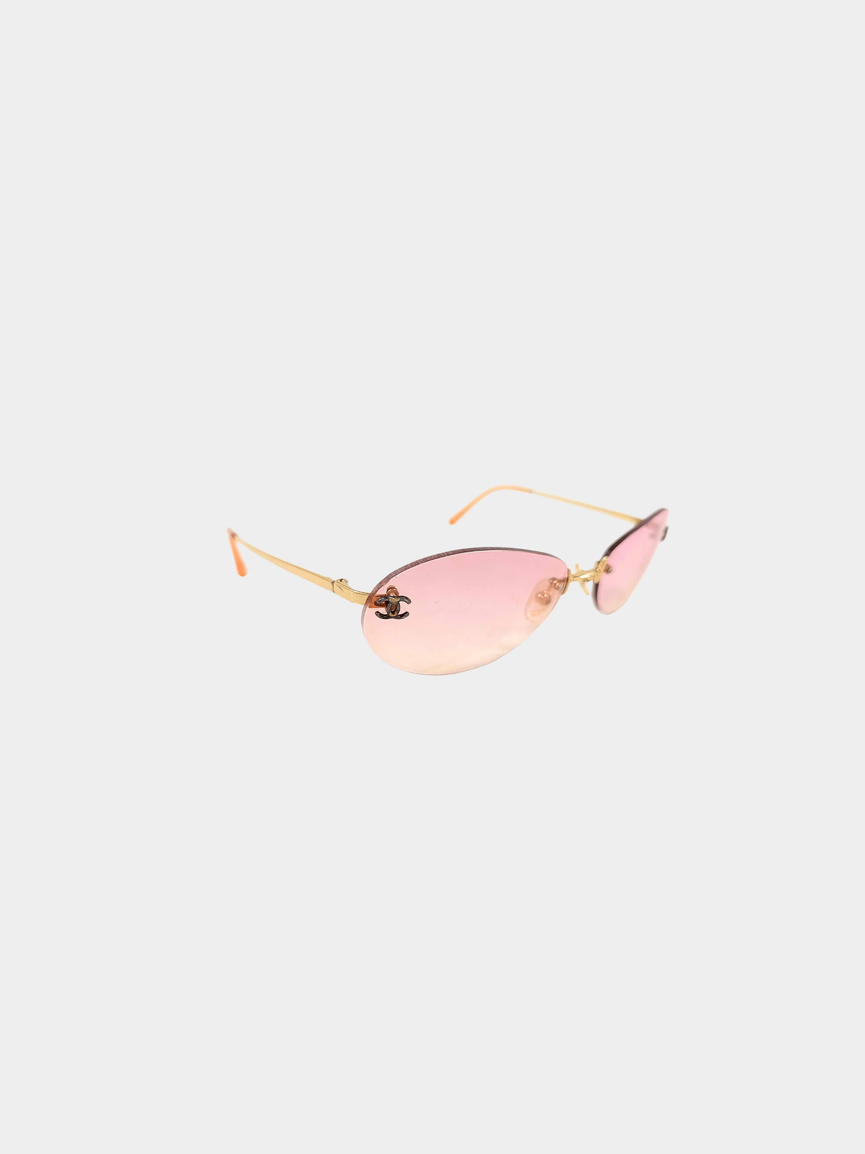 Chanel 2000s Pink Rimless CC 4003 Oval Sunglasses