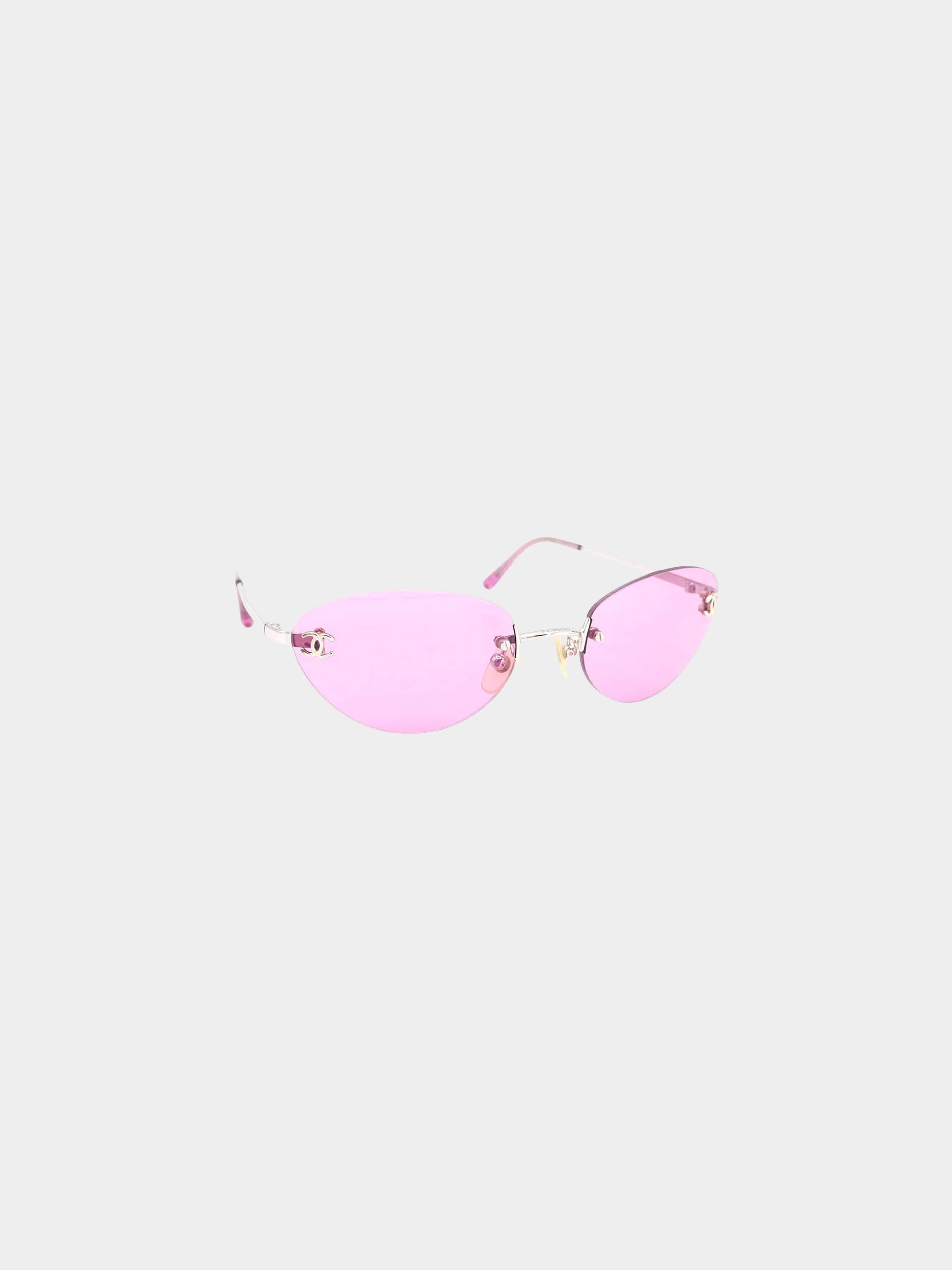 Chanel 2000s Pink Rimless CC 4003 Oval Sunglasses