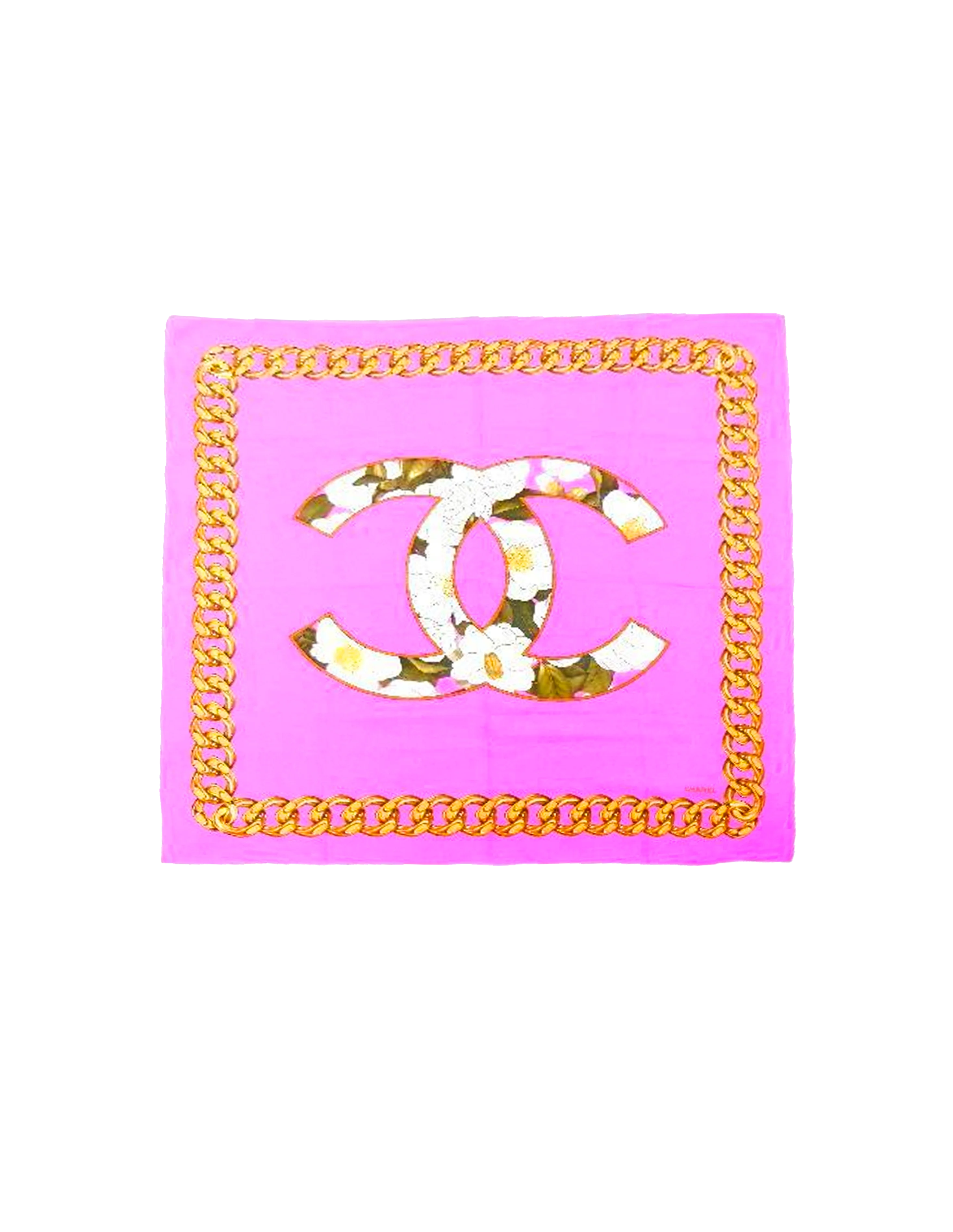 Chanel 2000s Pink Silk Floral CC Scarf