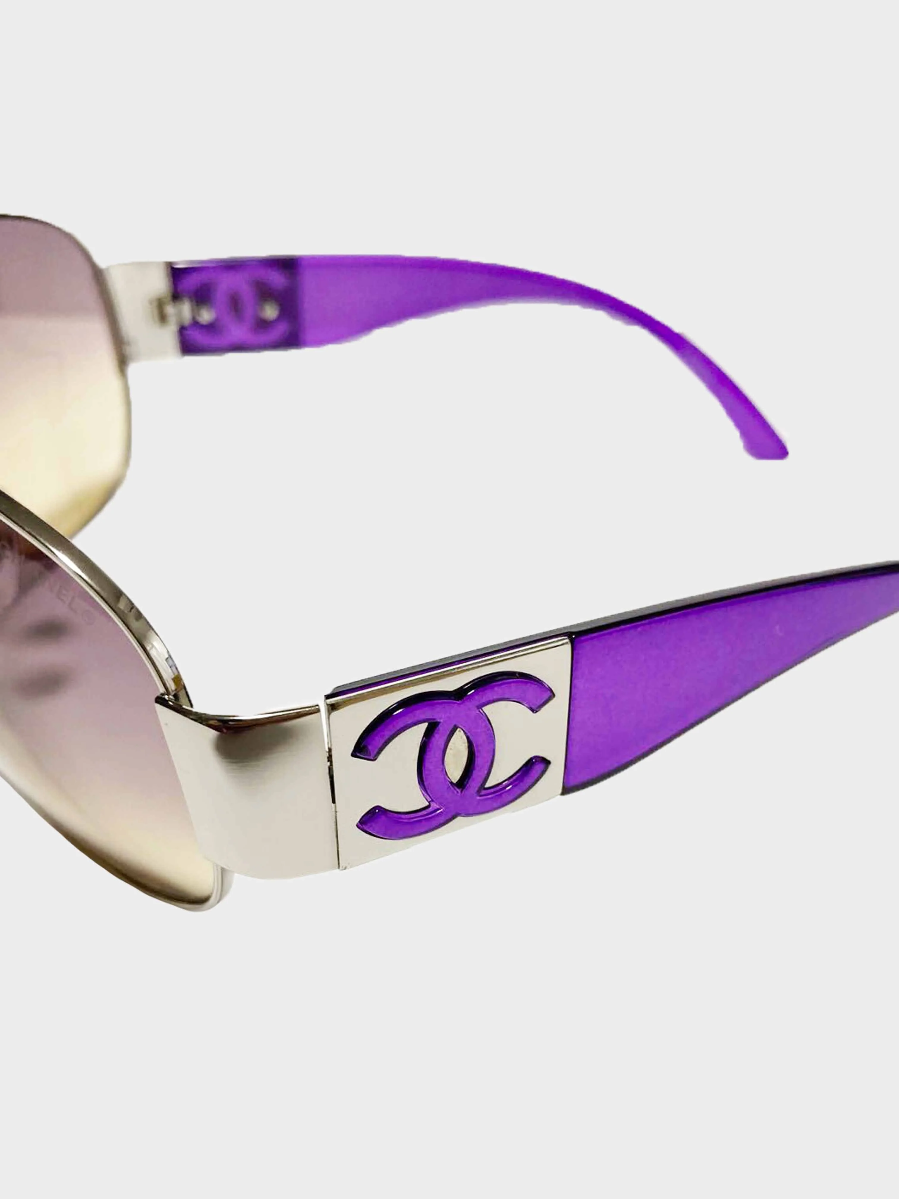 Chanel 2010s Purple CC Aviator Sunglasses - Image 4