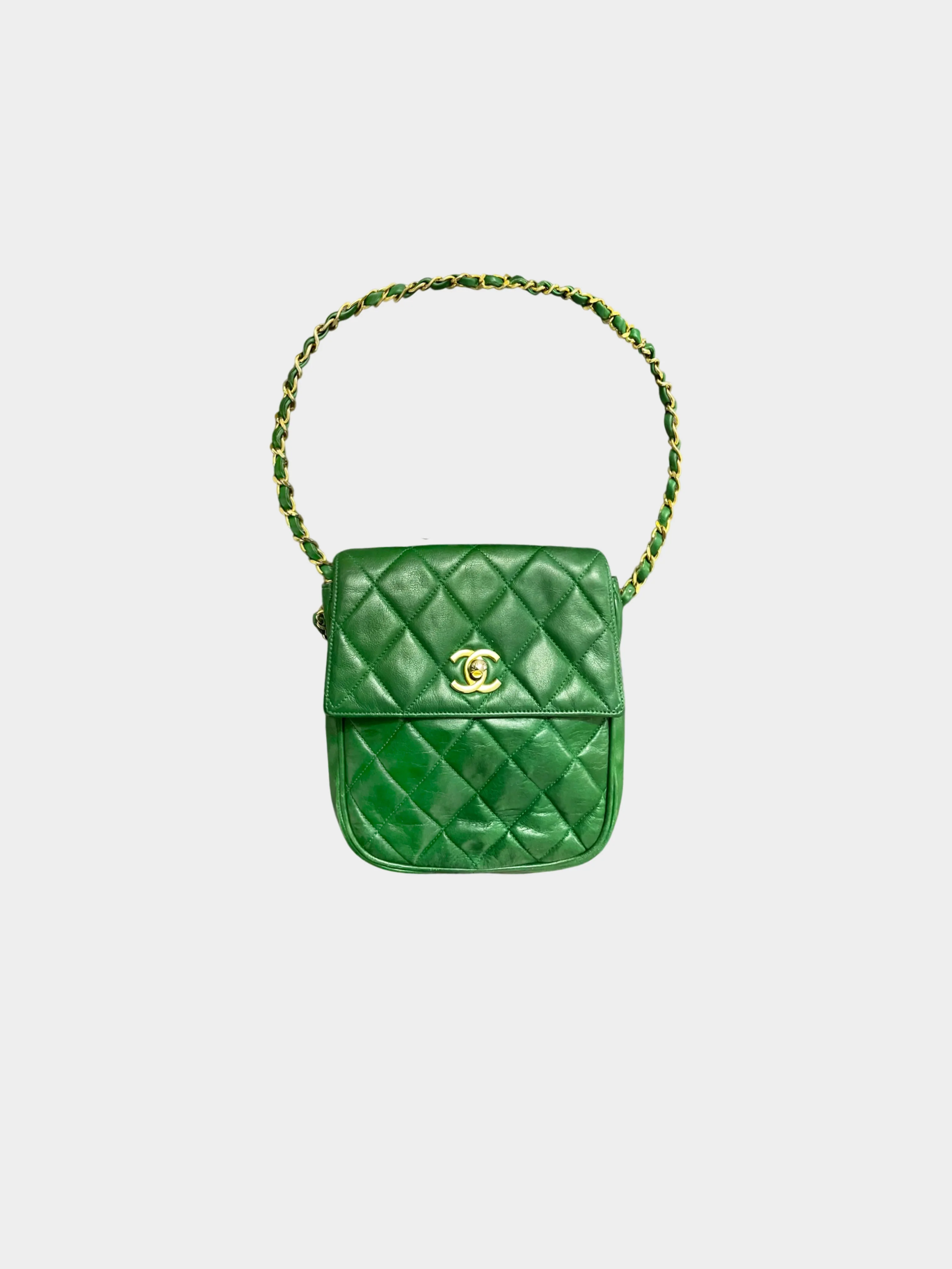 Chanel 2000s Rare Emerald Green Quilted Leather Mini Crossbody Bag - Image 2