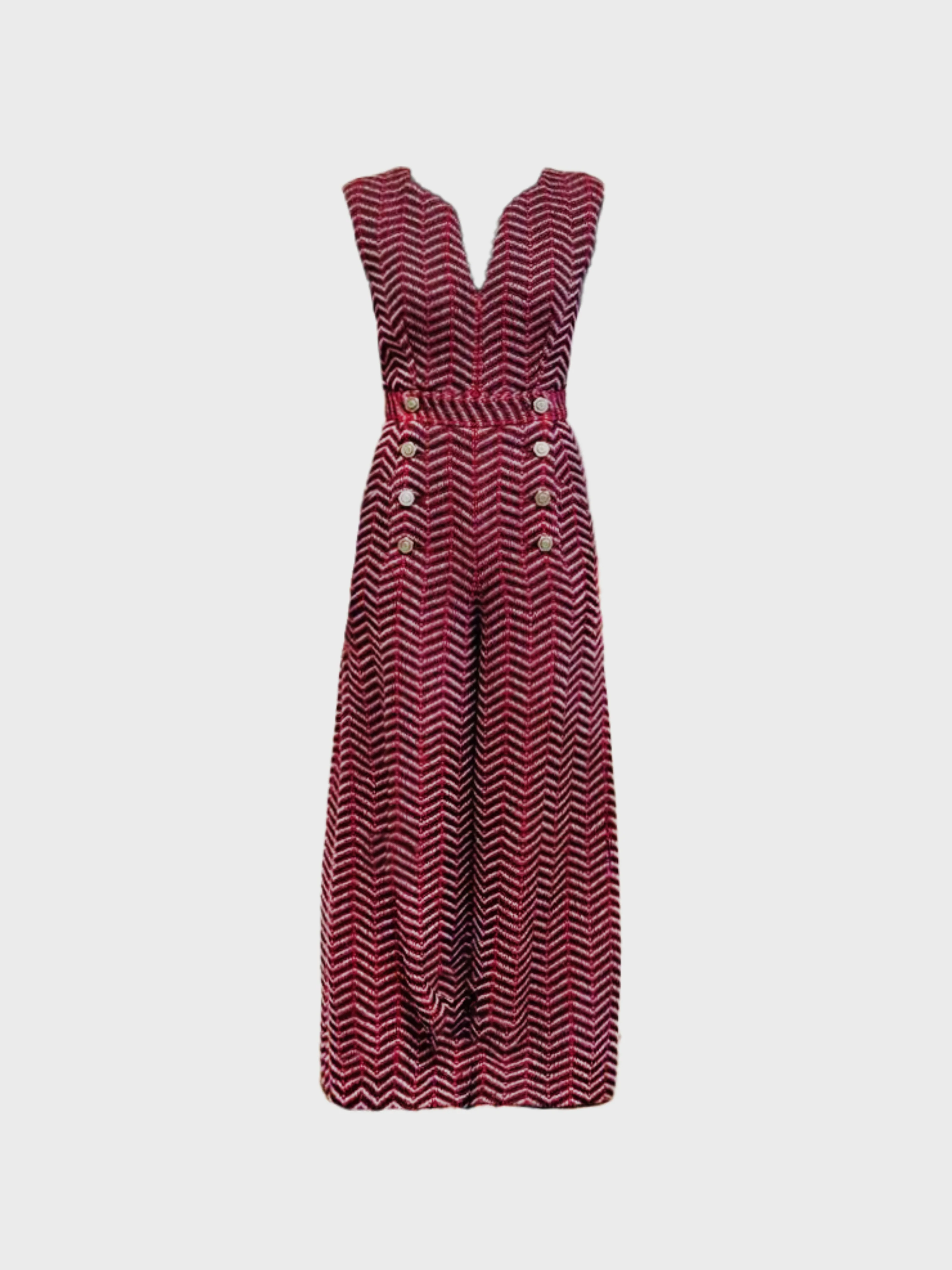 Chanel 2000s Red Wool Blend COCO Buttoned Jumpsuit
