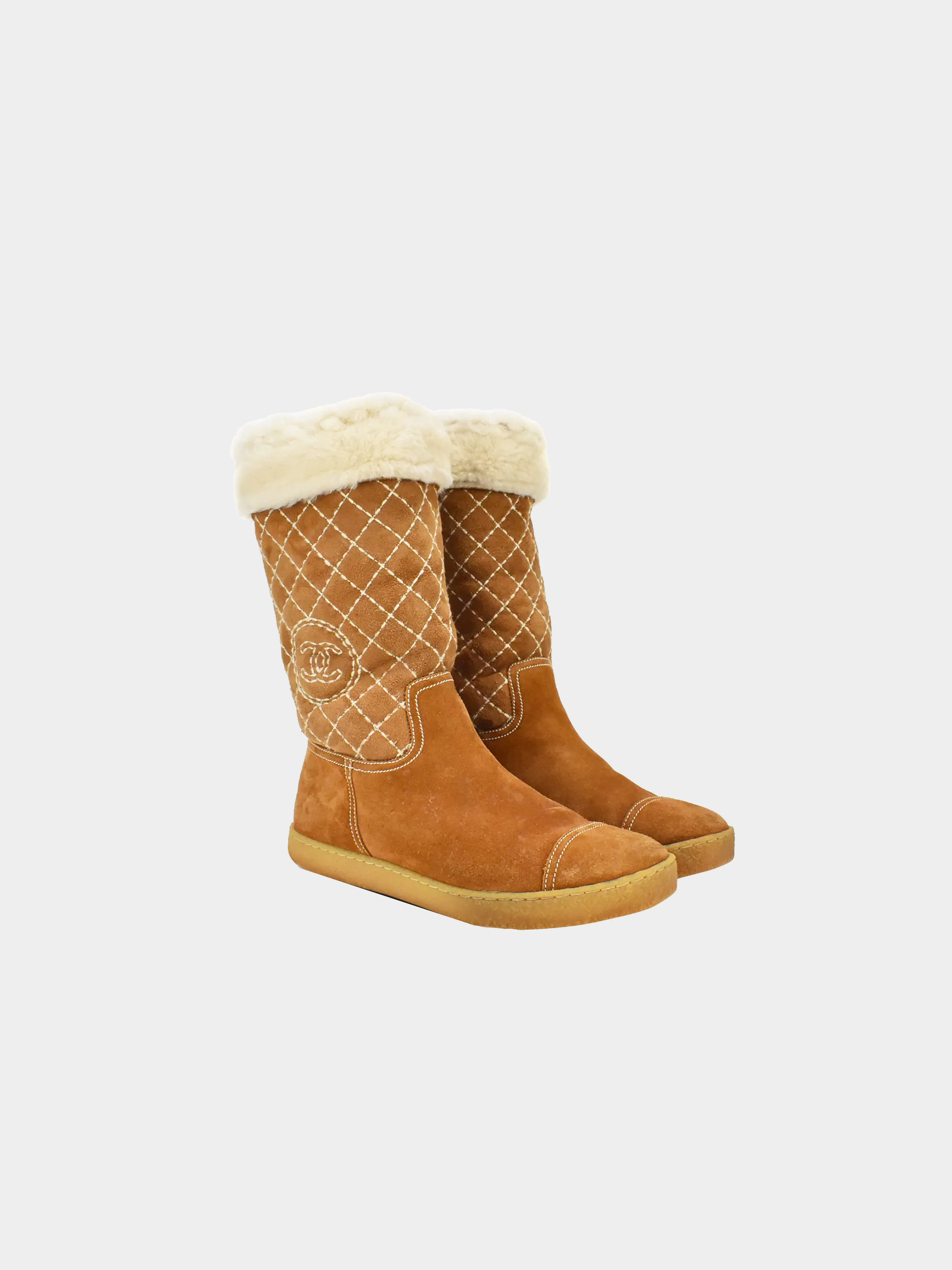 Chanel 2000s Shearling Logo Boots - Image 2