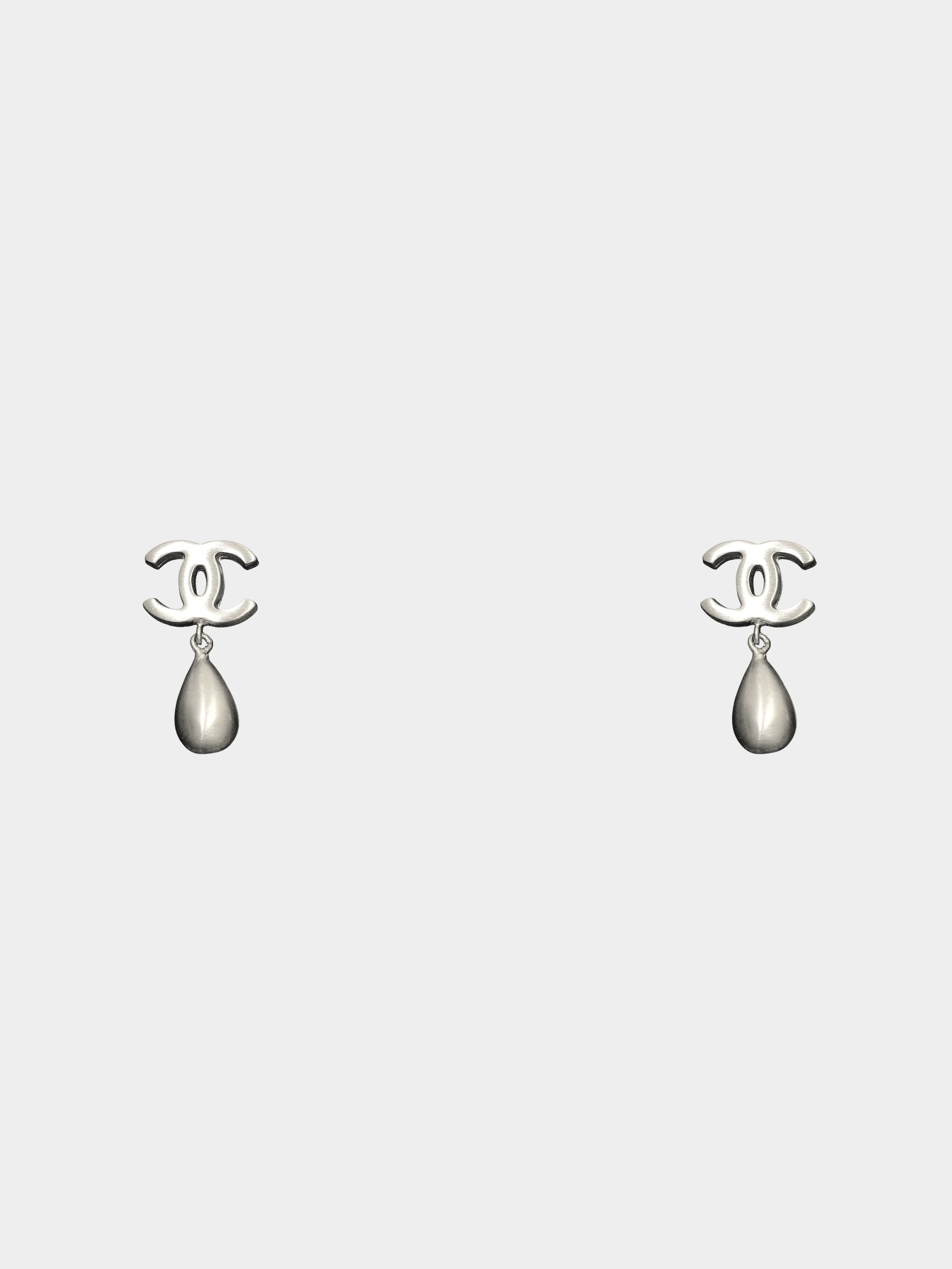 Chanel 2000s Silver CC Drop Earrings