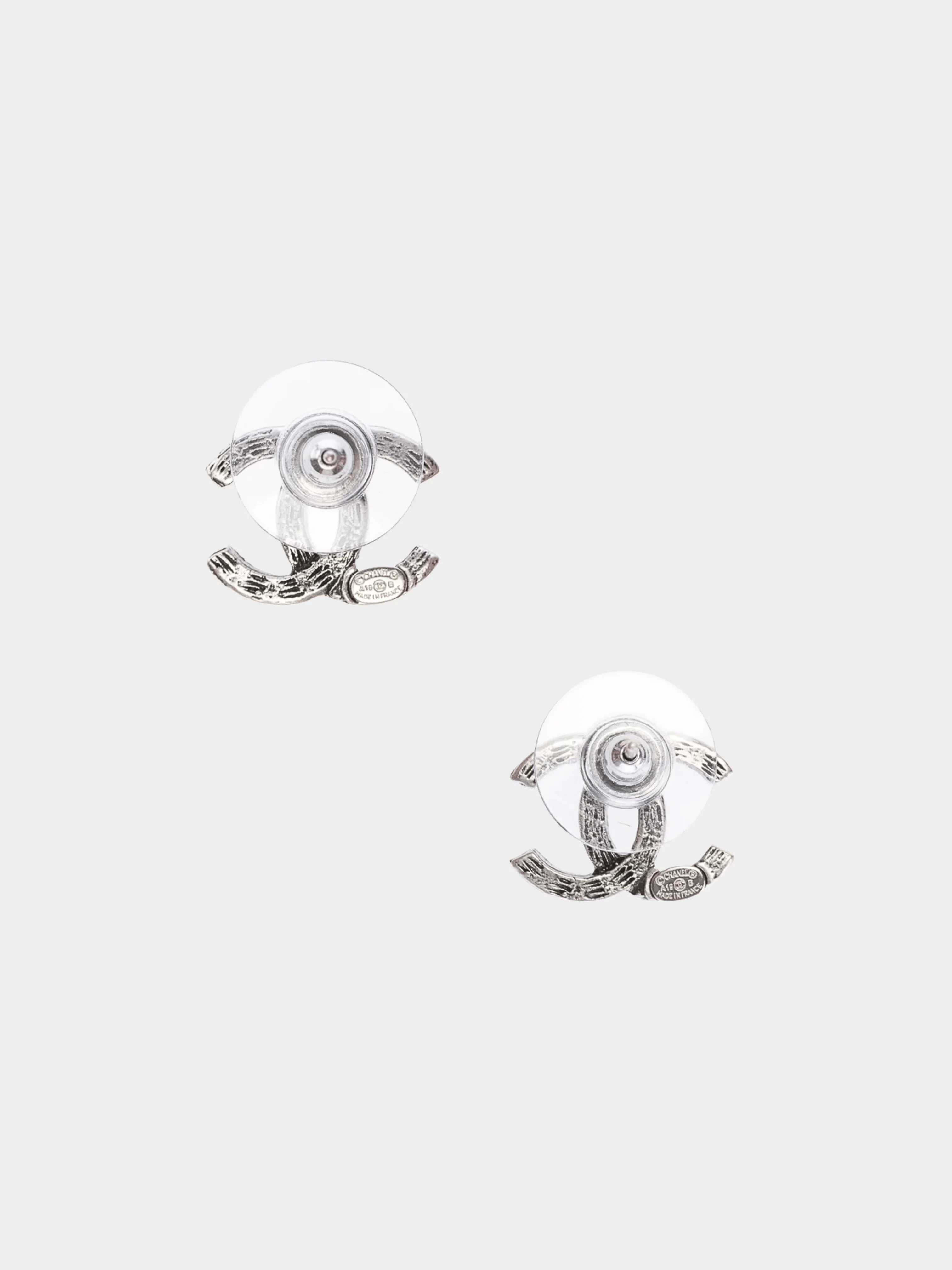 Chanel 2000s Silver CC Rhinestone Stud Earrings - Image 2