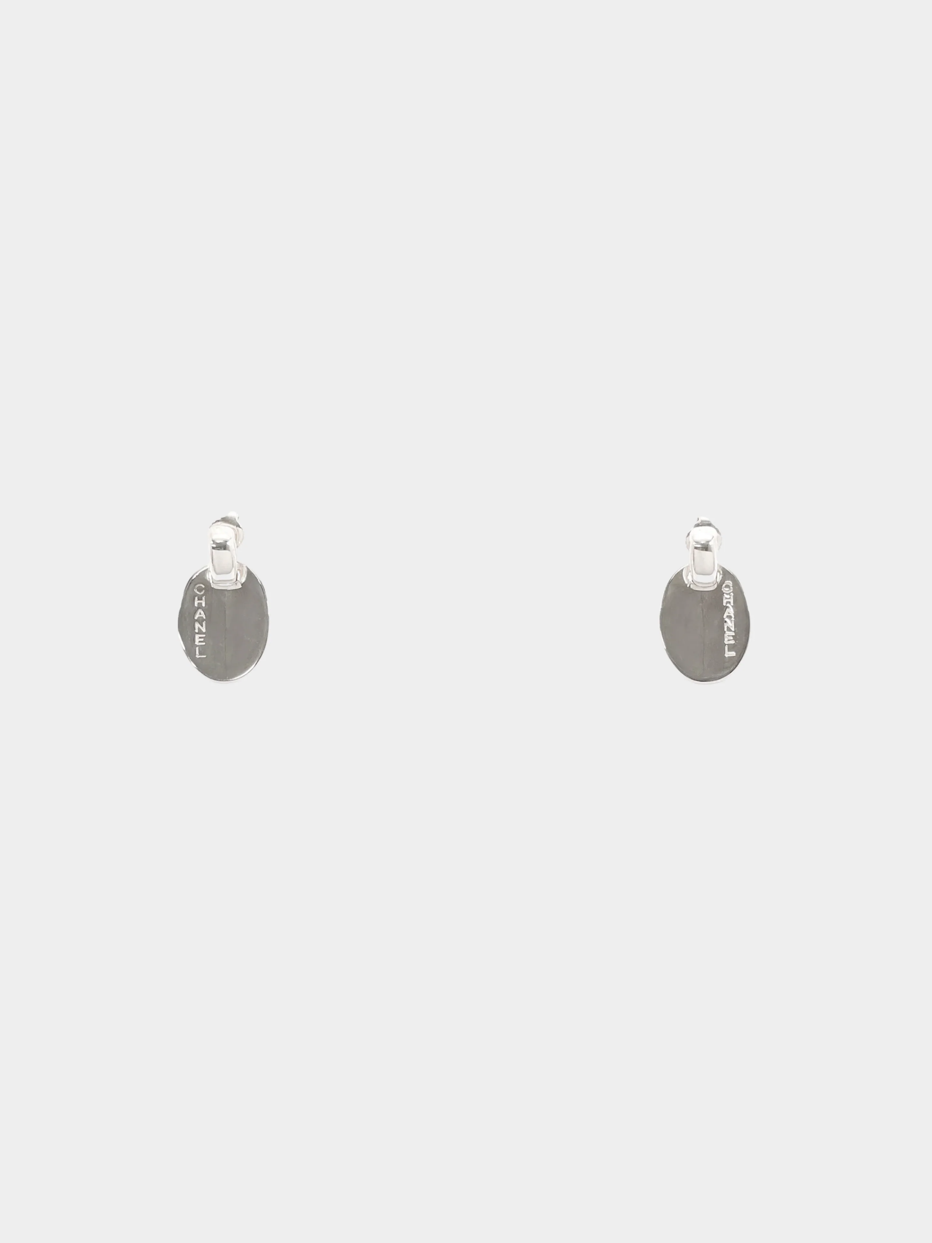 Chanel 2000s Silver Oval Drop Earrings