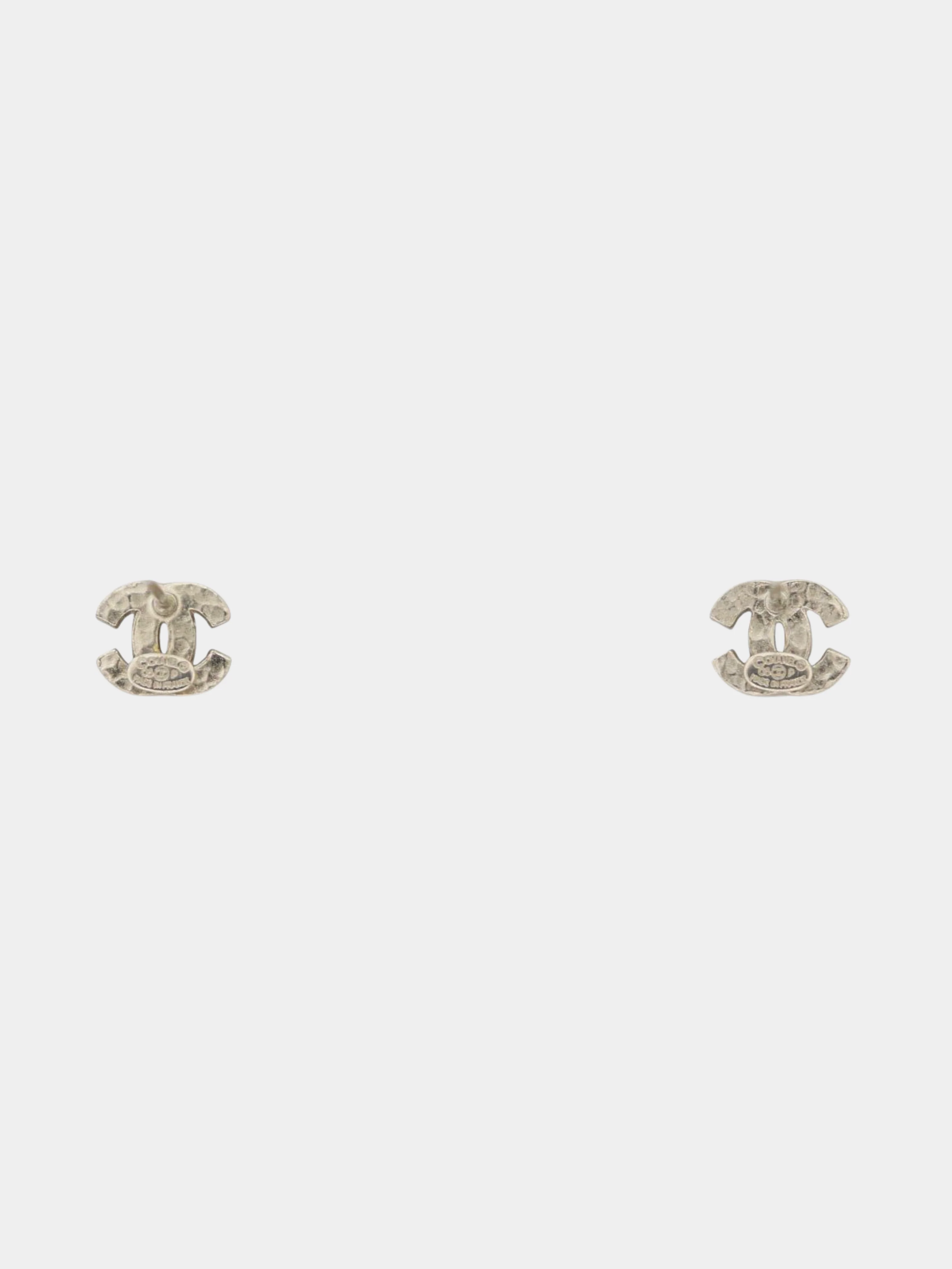 Chanel 2000s Silver Plated Metal Rhinestone COCO Earrings - Image 2