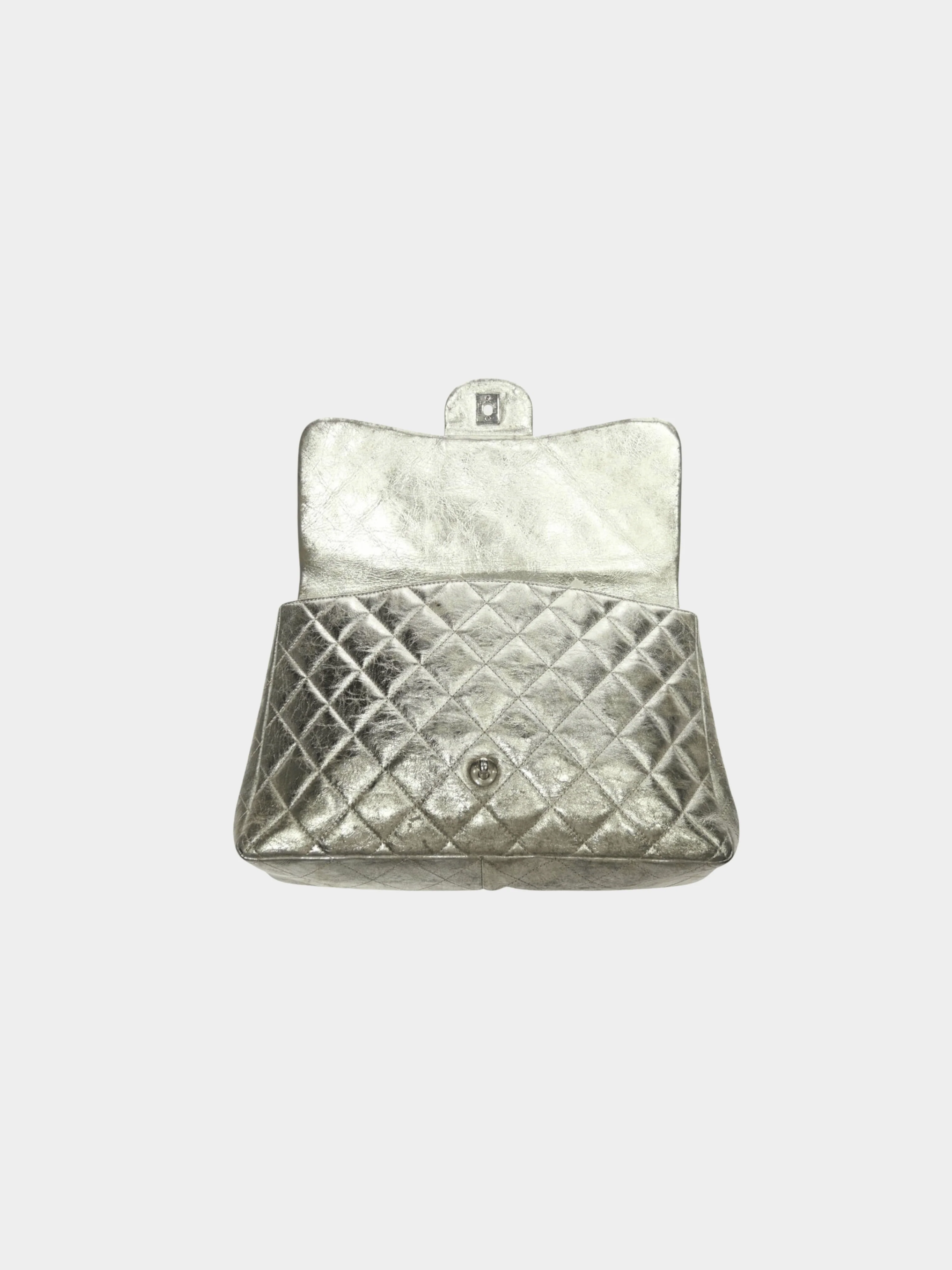 Chanel 2000s Silver Quilted Leather Classic Single Flap Bag - Image 4
