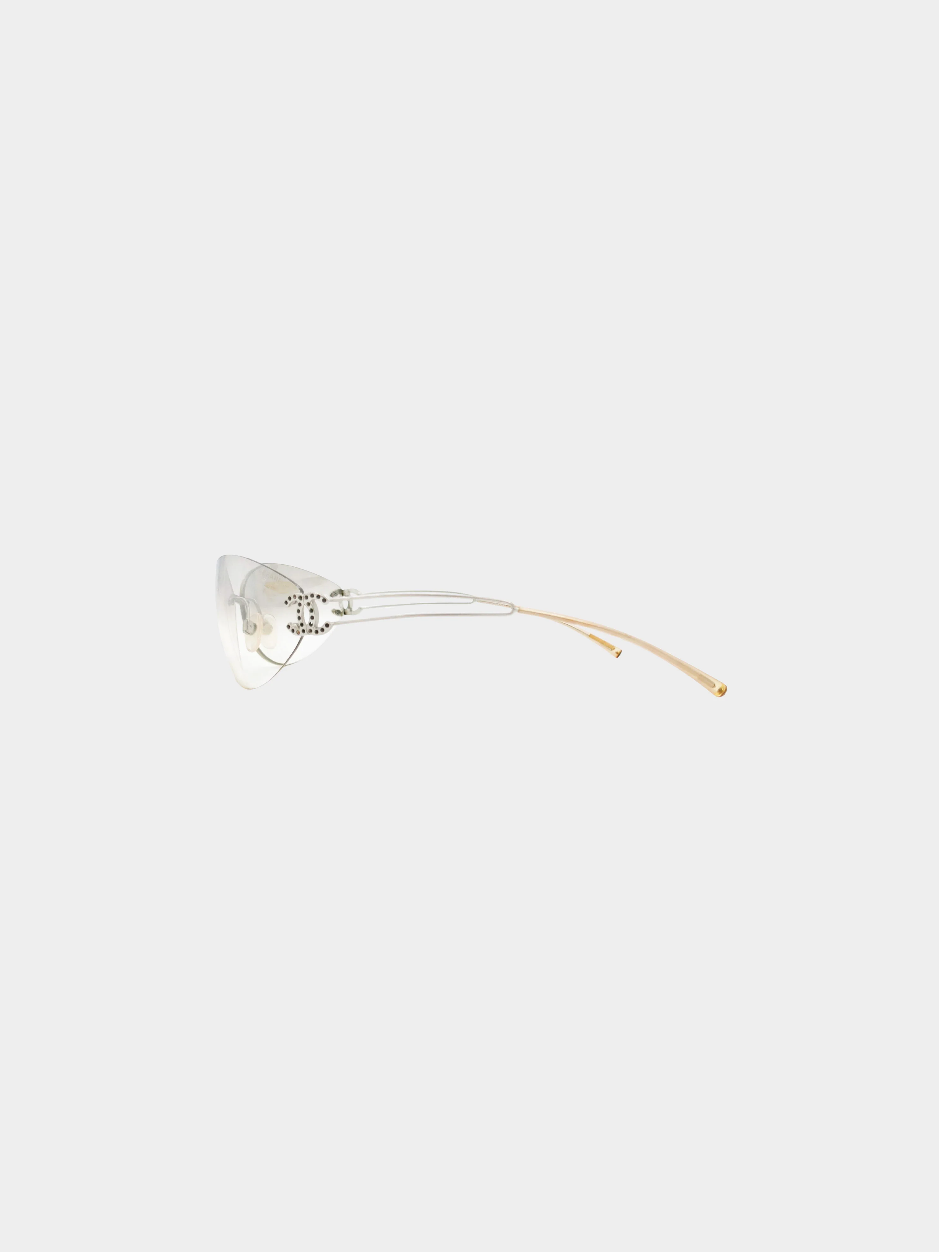 Chanel 2000s Silver Rimless CC and Cut-out Oval Sunglasses - Image 2