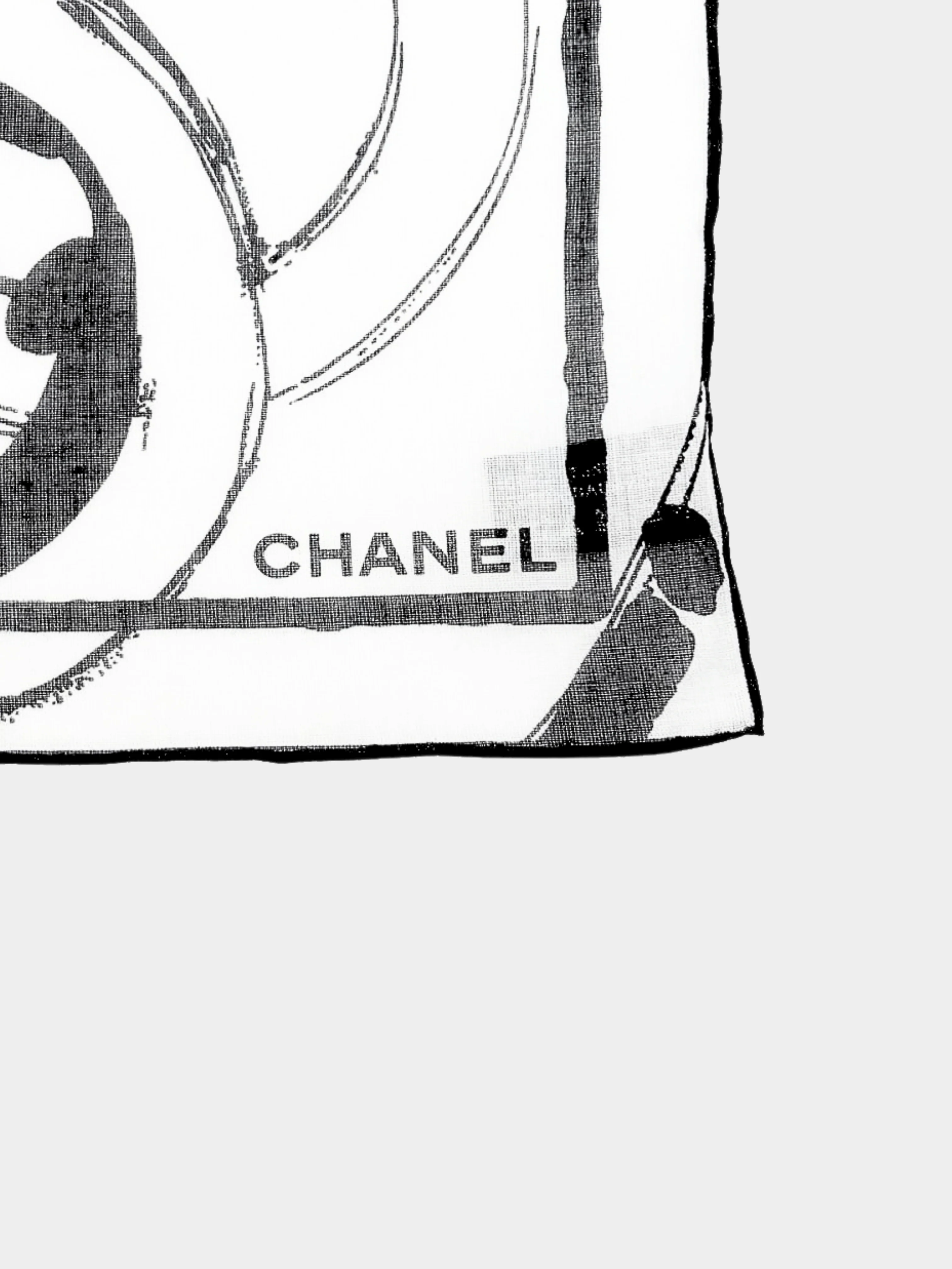 Chanel 2000s White and Black Chanel Jacket Print Scarf - Image 4