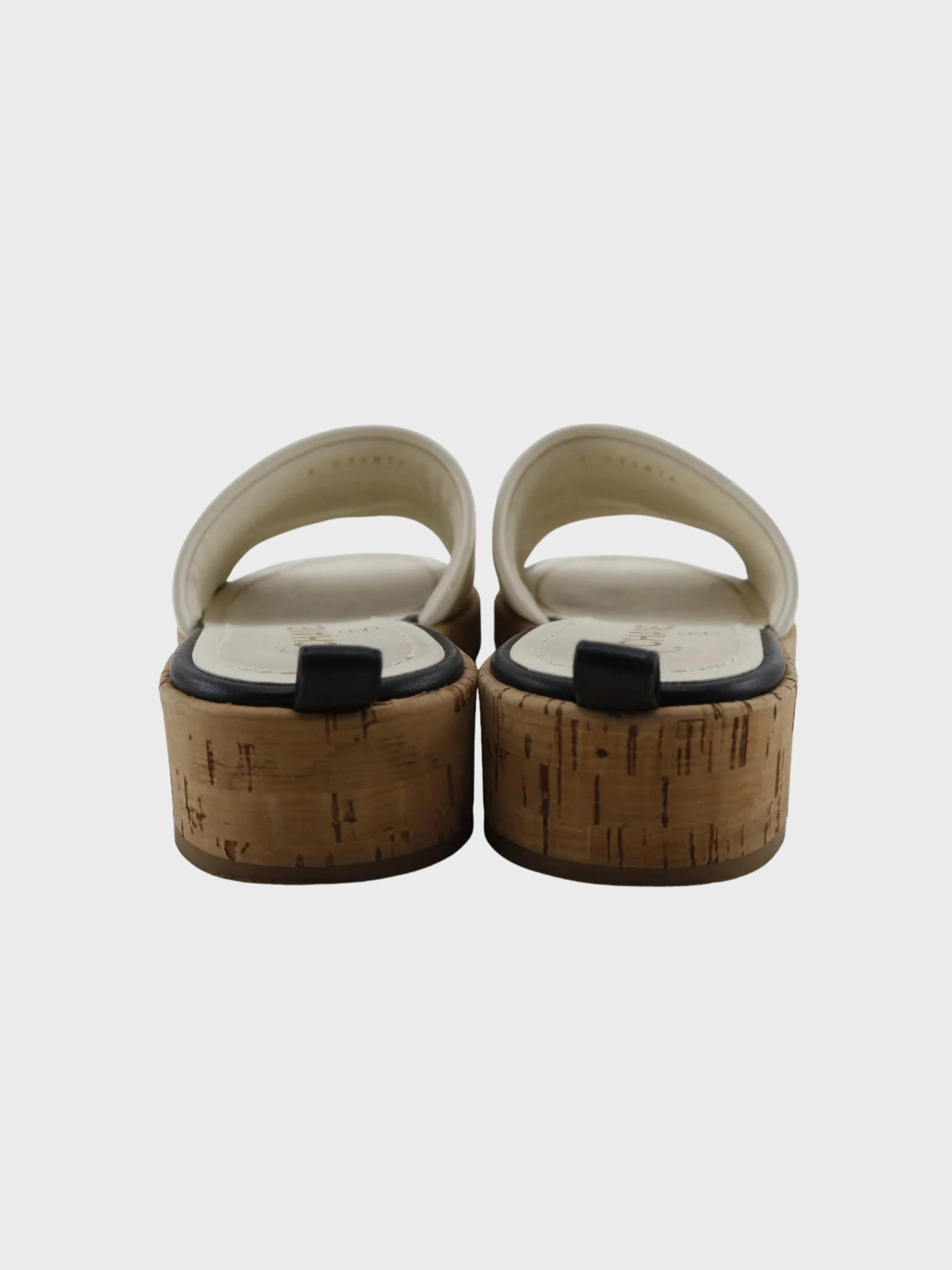 Chanel 2000s White Black Leather Cork Logo Mules - Image 4