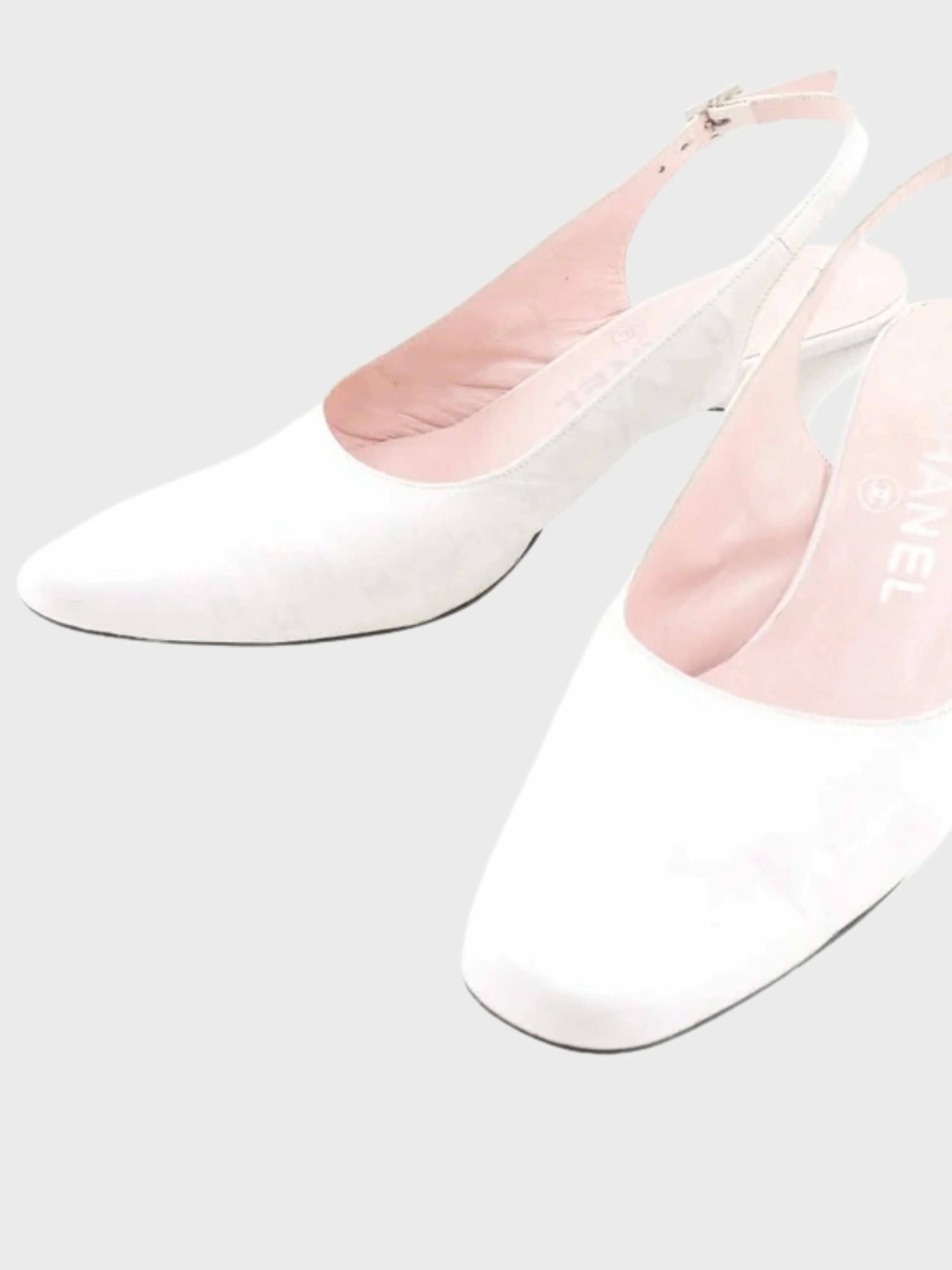 Chanel 1990s White Leather CC Backstrap Pumps - Image 2