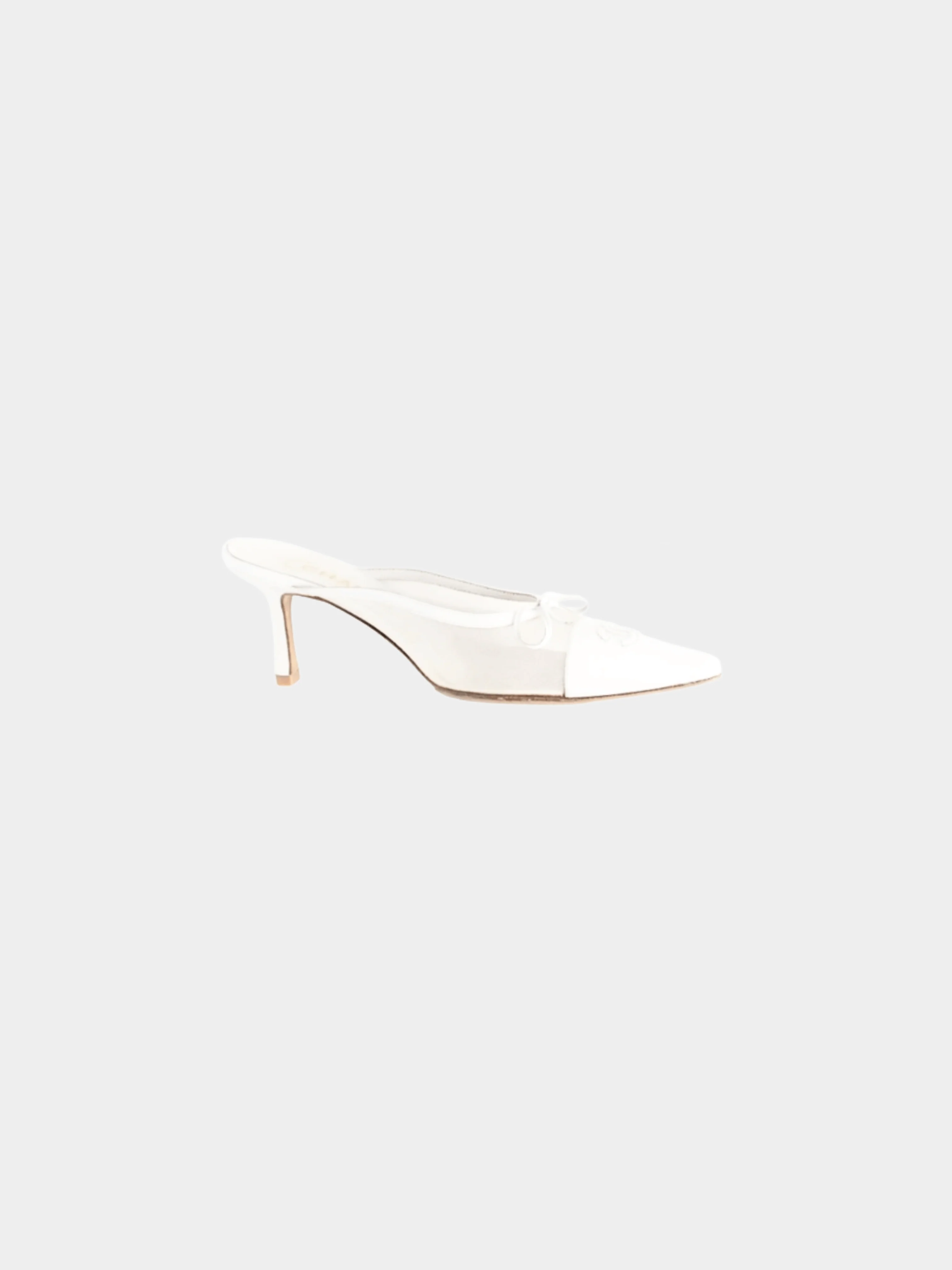 Chanel 2000s White Mesh CC Logo Bridal Mule Heels