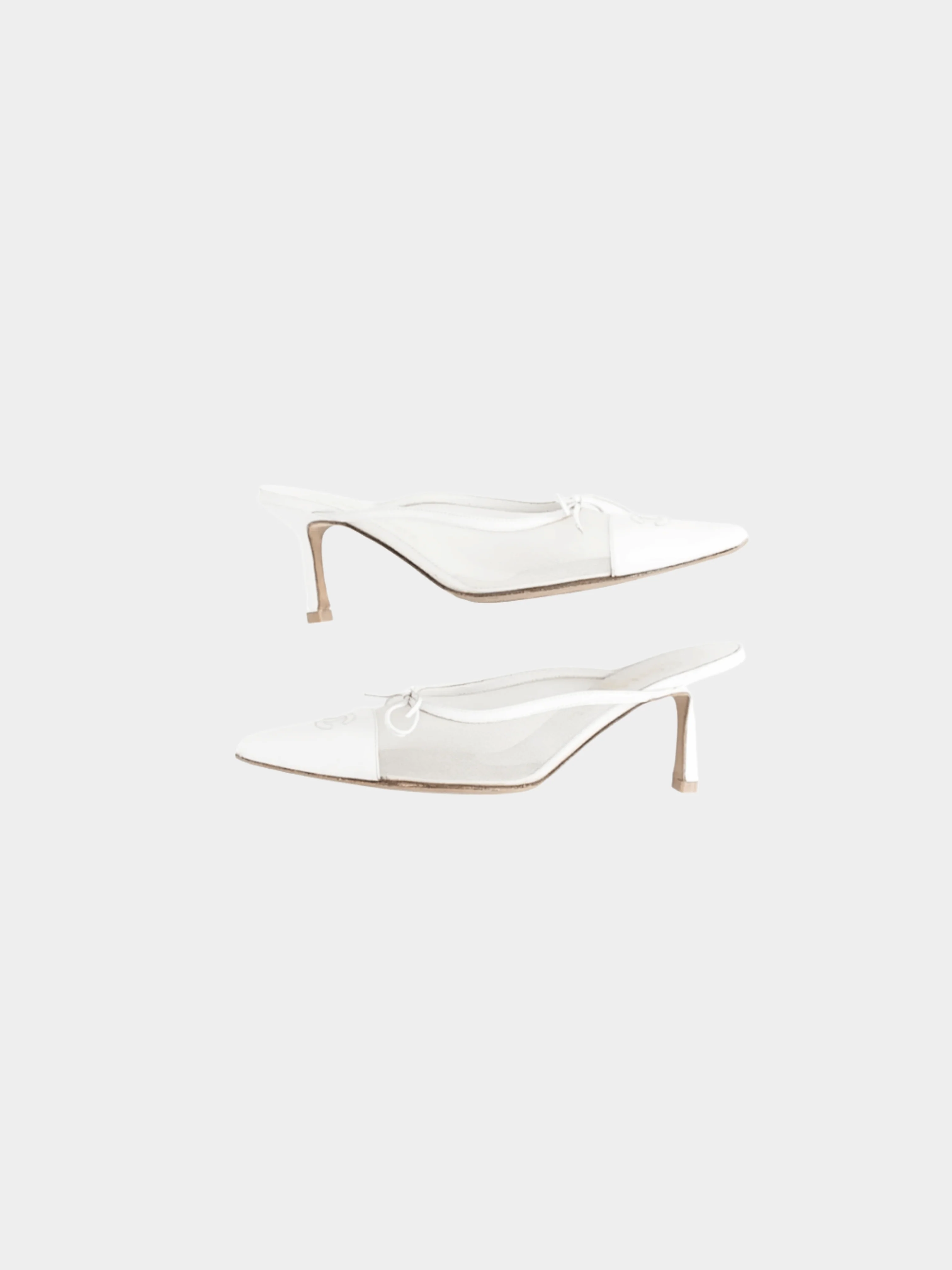 Chanel 2000s White Mesh CC Logo Bridal Mule Heels - Image 3