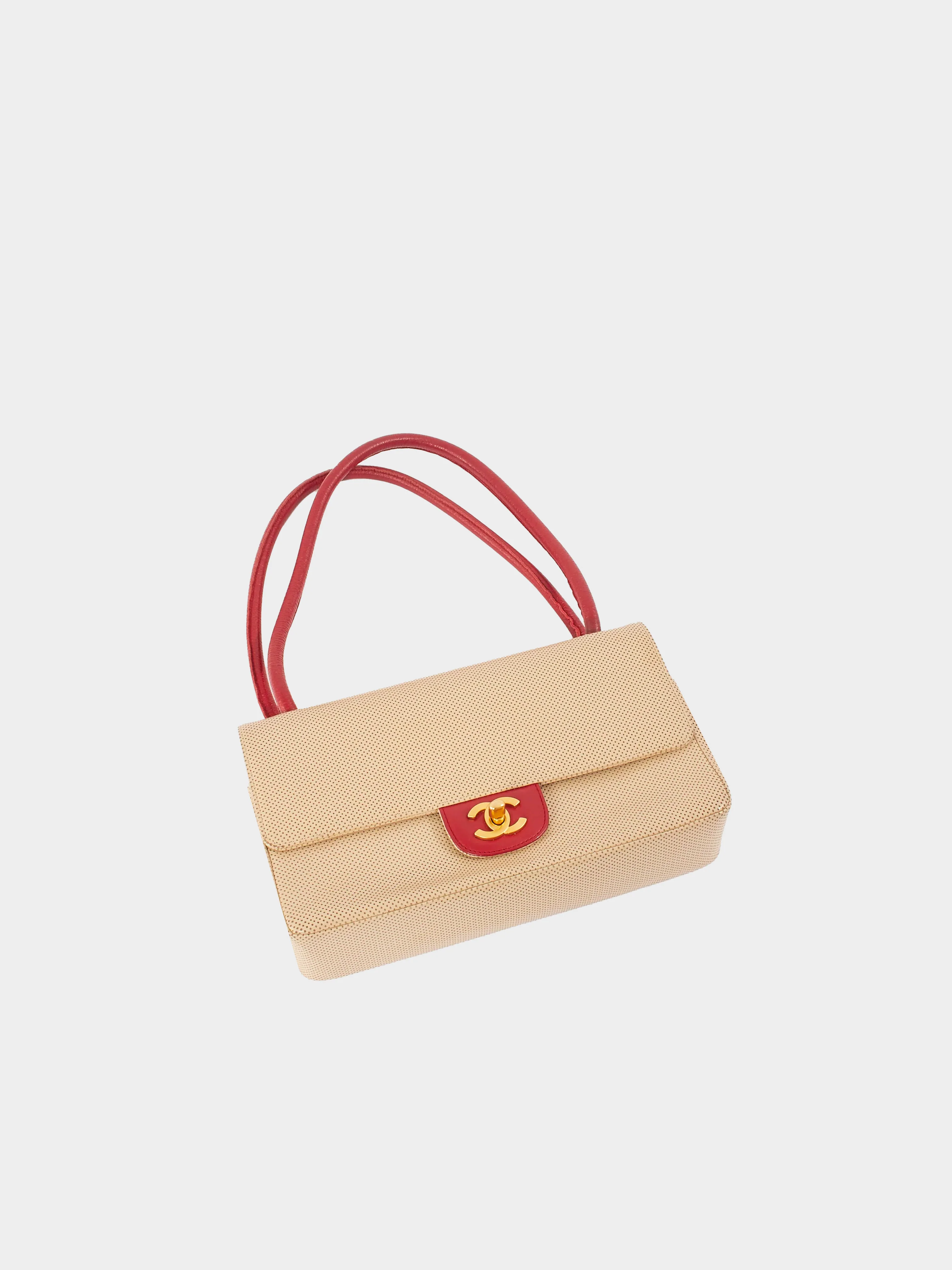 Chanel 2001 Beige and Red Perforated Flap Bag - Image 3