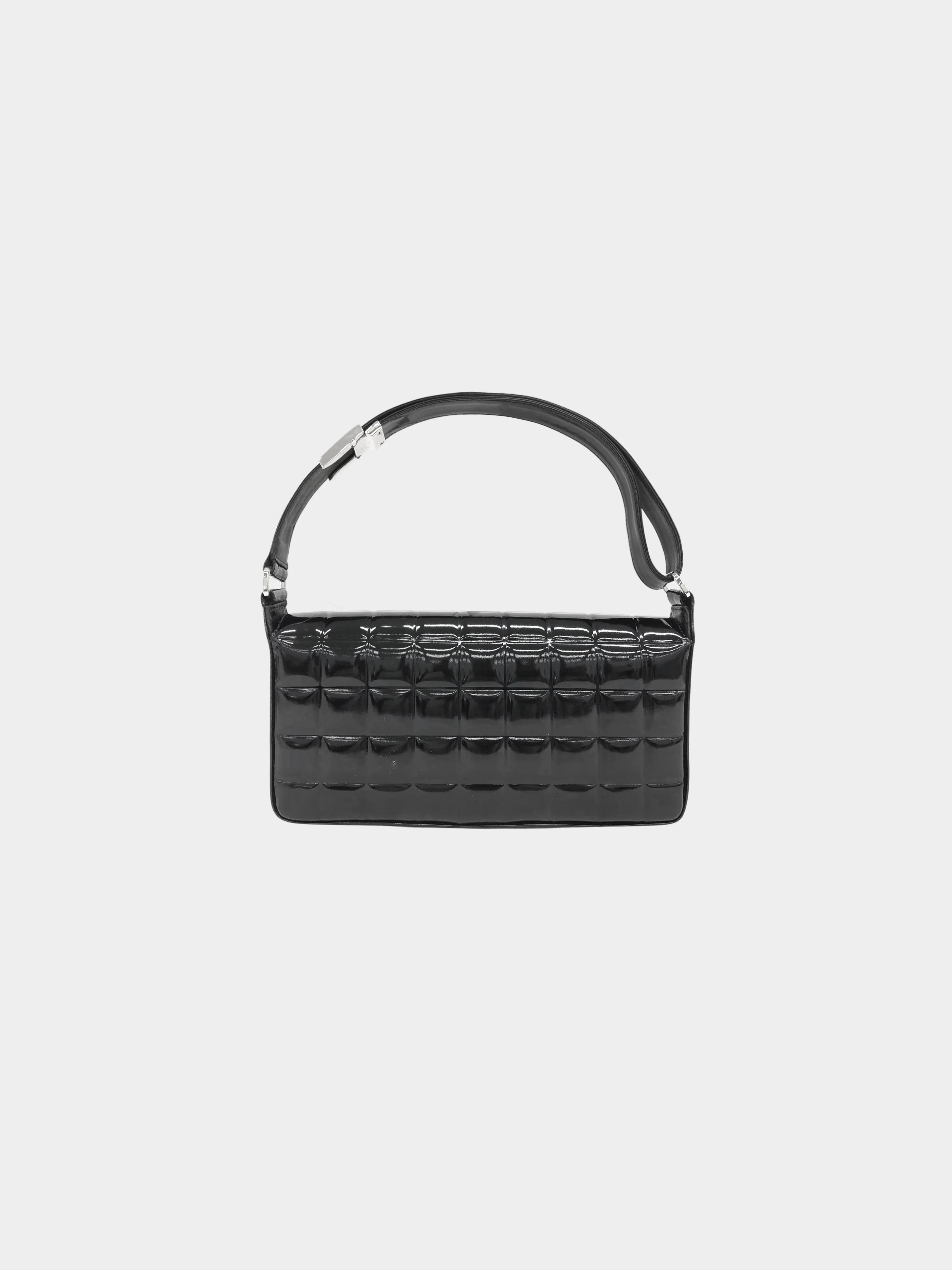 Chanel 2002-2003 Black Patent Leather Chocolate Bar Quilted Tote Bag - Image 2