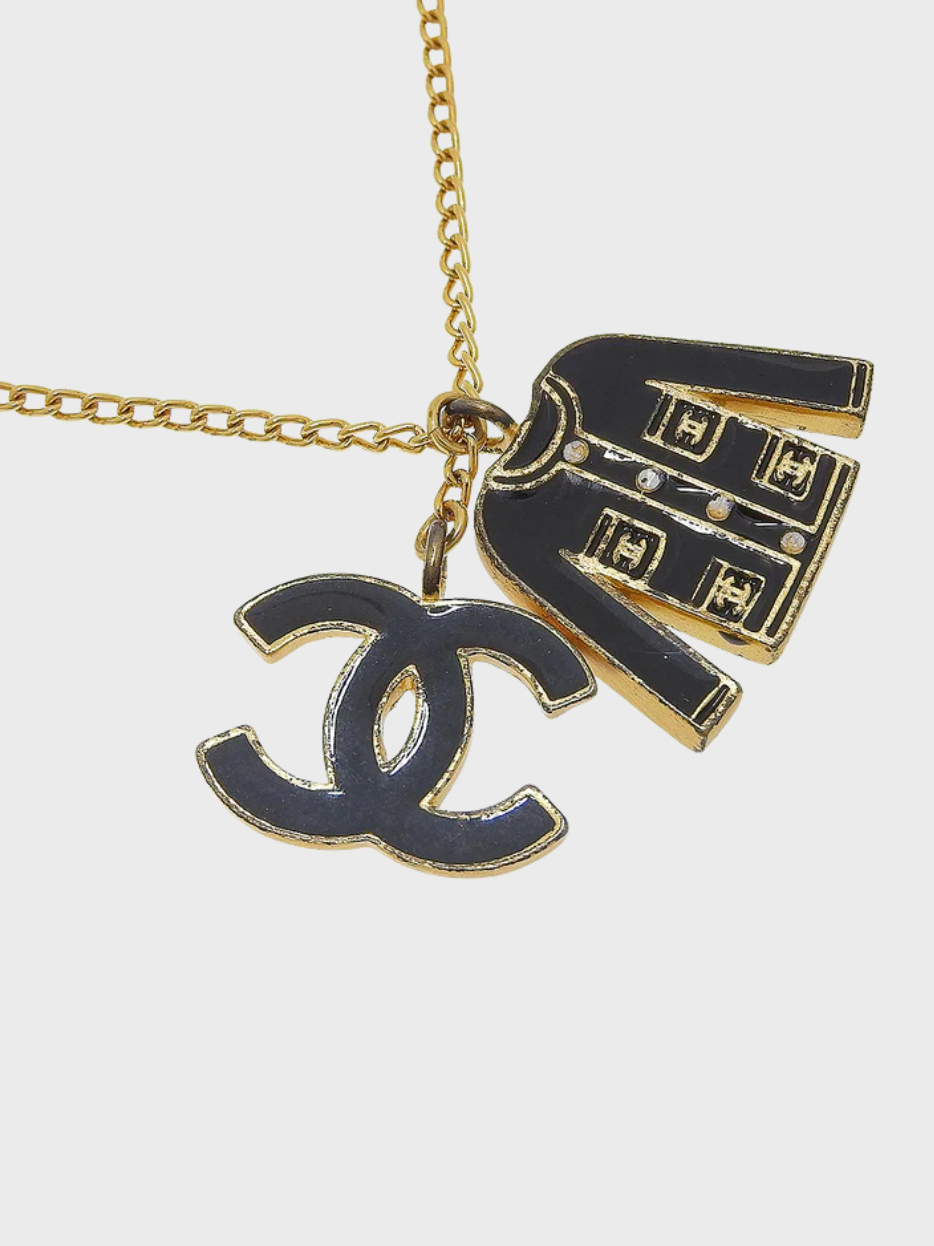Chanel 2002 Black Gold Plated Jacket Motif COCO Mark Necklace - Image 2