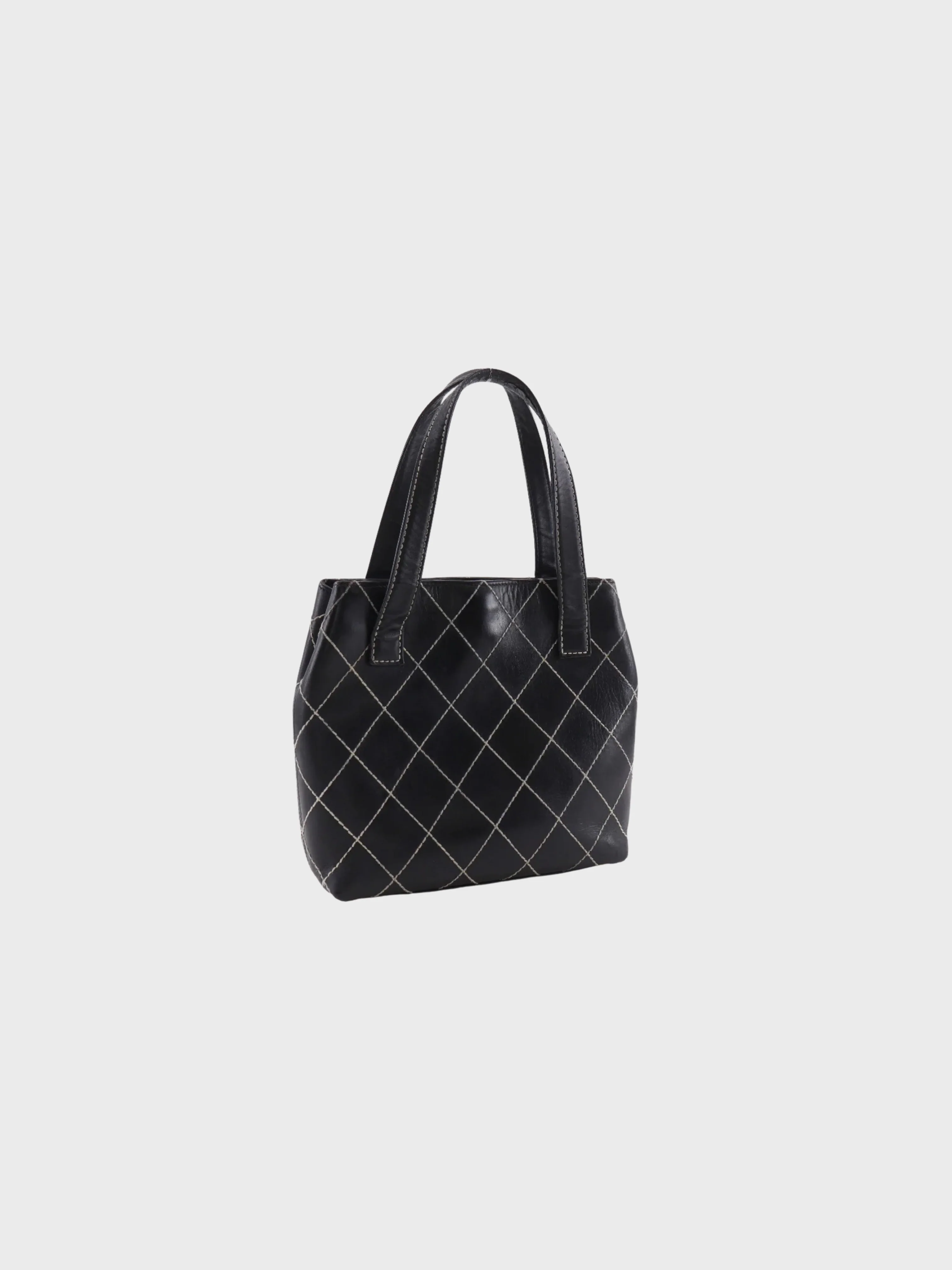 Chanel 2002 Black Leather Wild Stitch Tote Bag - Image 3