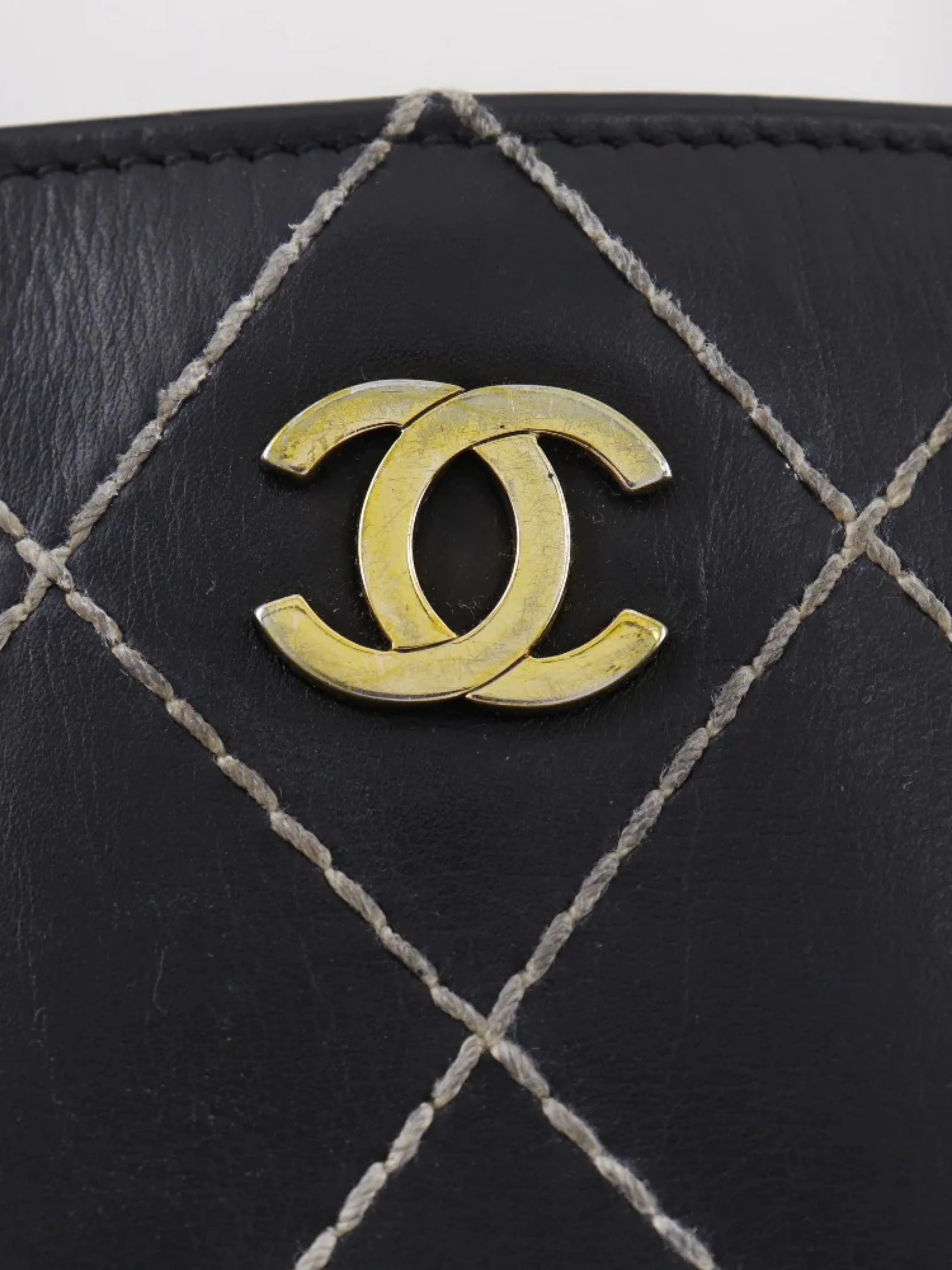 Chanel 2002 Black Leather Wild Stitch Tote Bag - Image 4