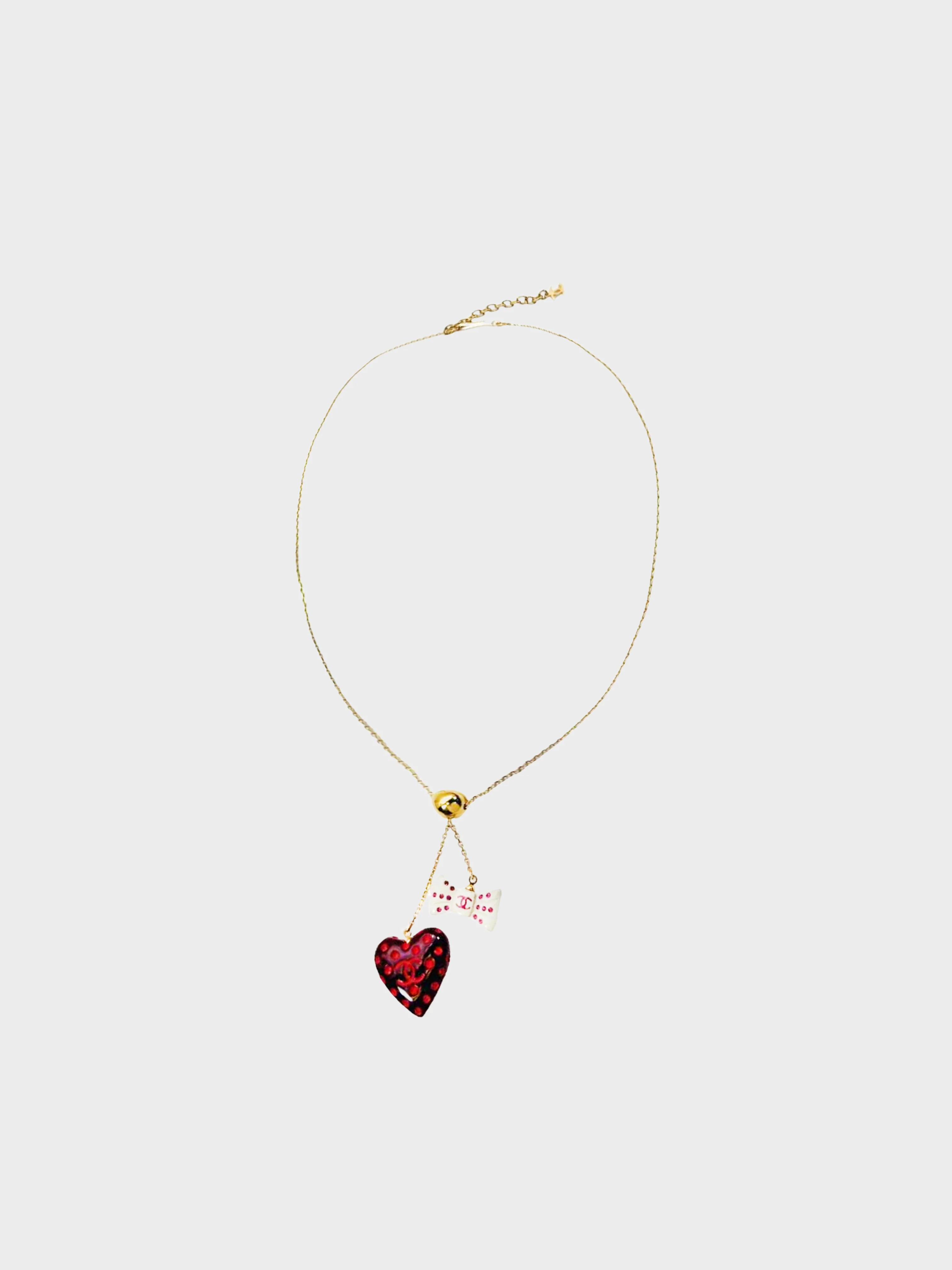 Chanel 2002 Spring Heart Ribbon CC Necklace