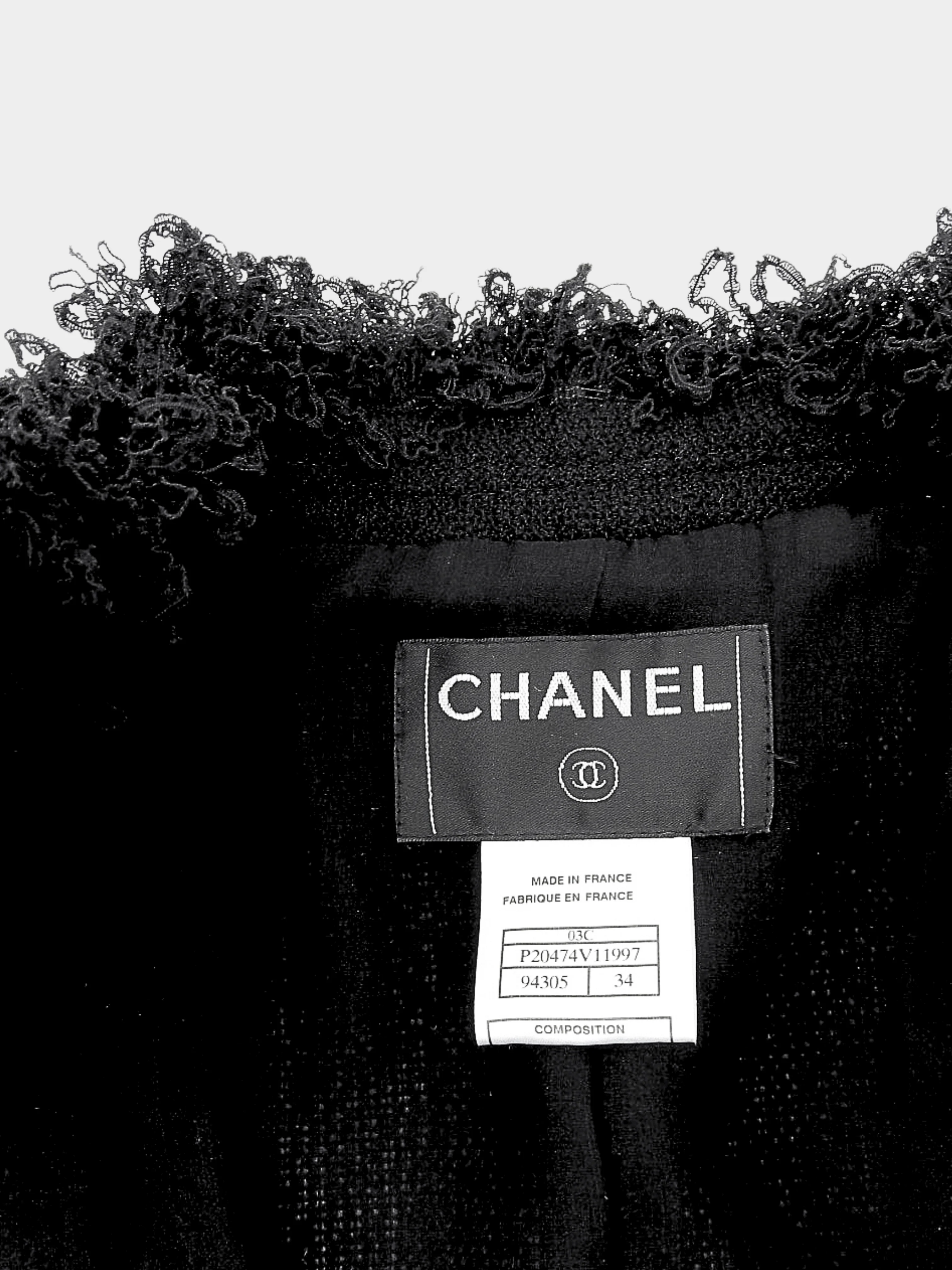 Chanel 2003 Black Tweed Fringe Trim Jacket - Image 7