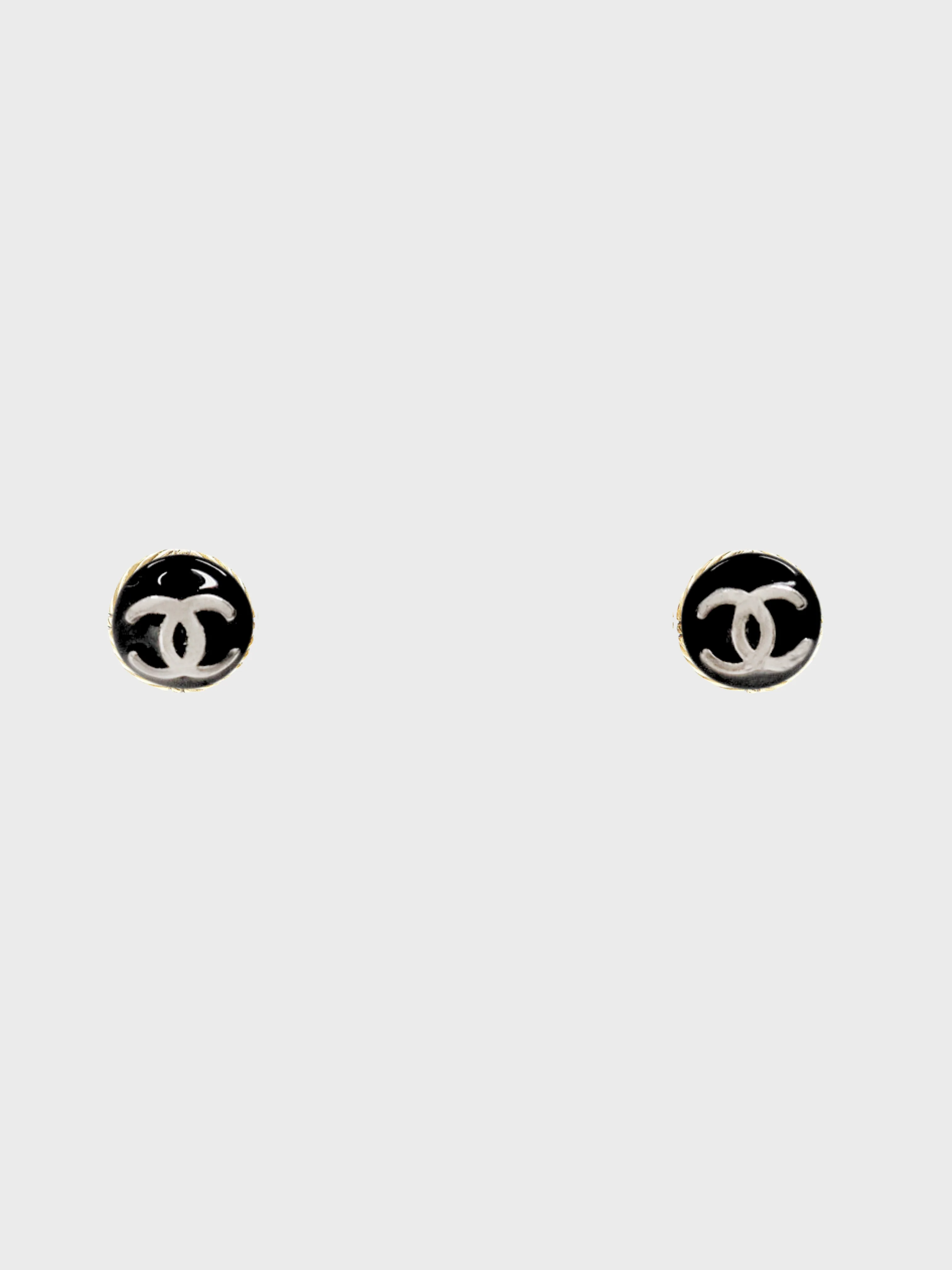 Chanel 2003 Silver Black Plated Metal Mini COCO Round Earrings