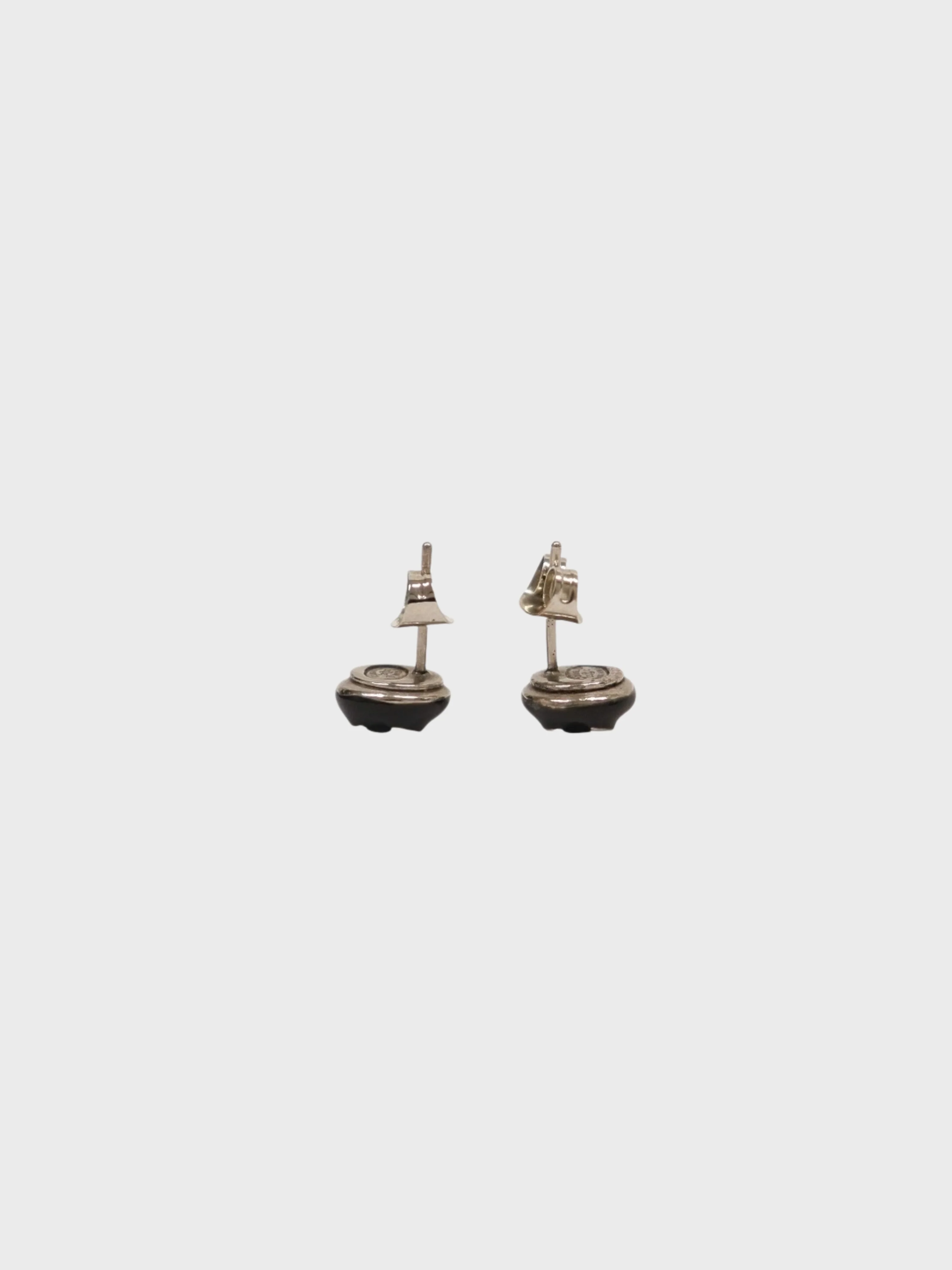 Chanel 2003 Silver Black Plated Metal Mini COCO Round Earrings - Image 2