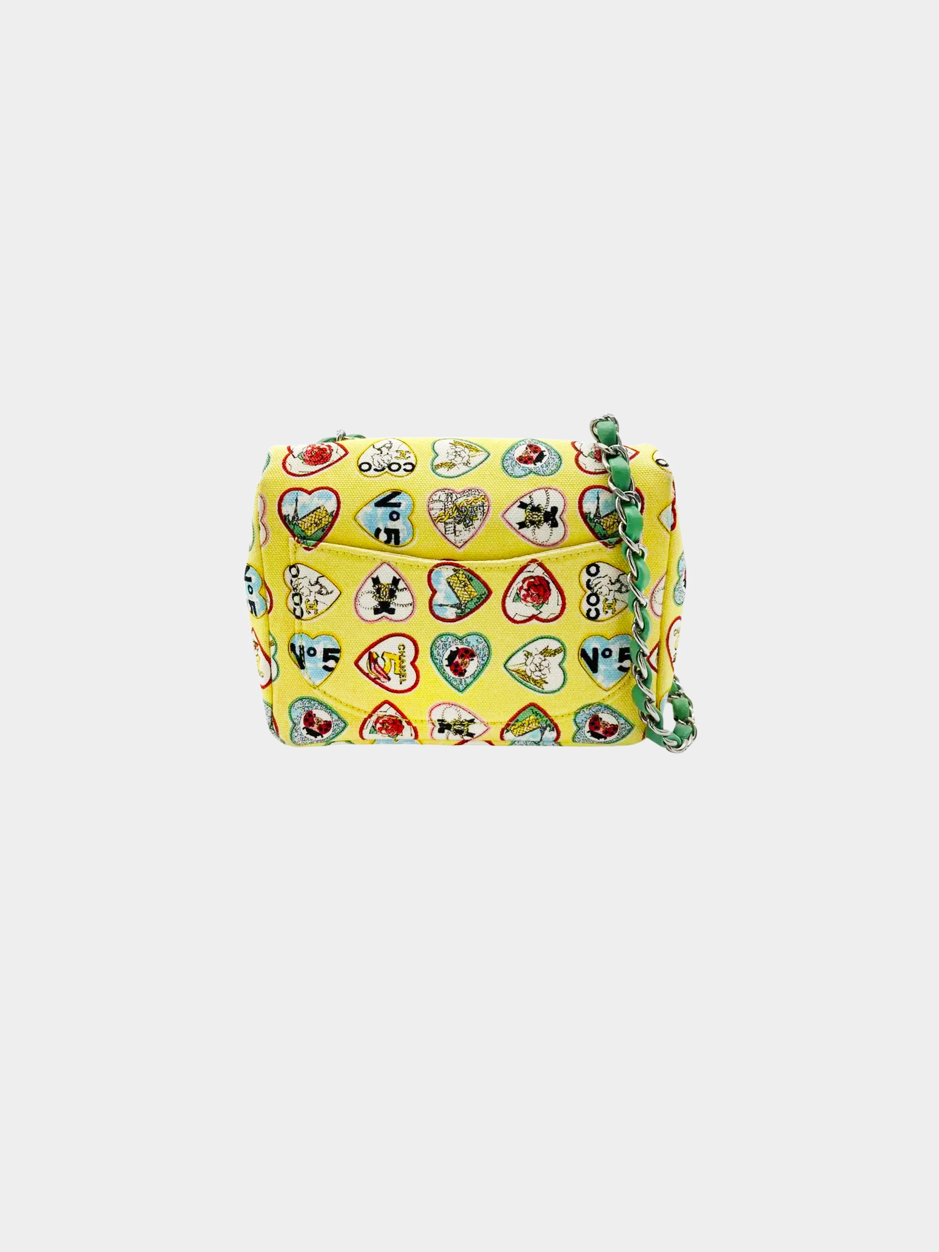 Chanel 2005-2006  Yellow Canvas Valentine's Day Hearts Mini Square Flap Bag - Image 2