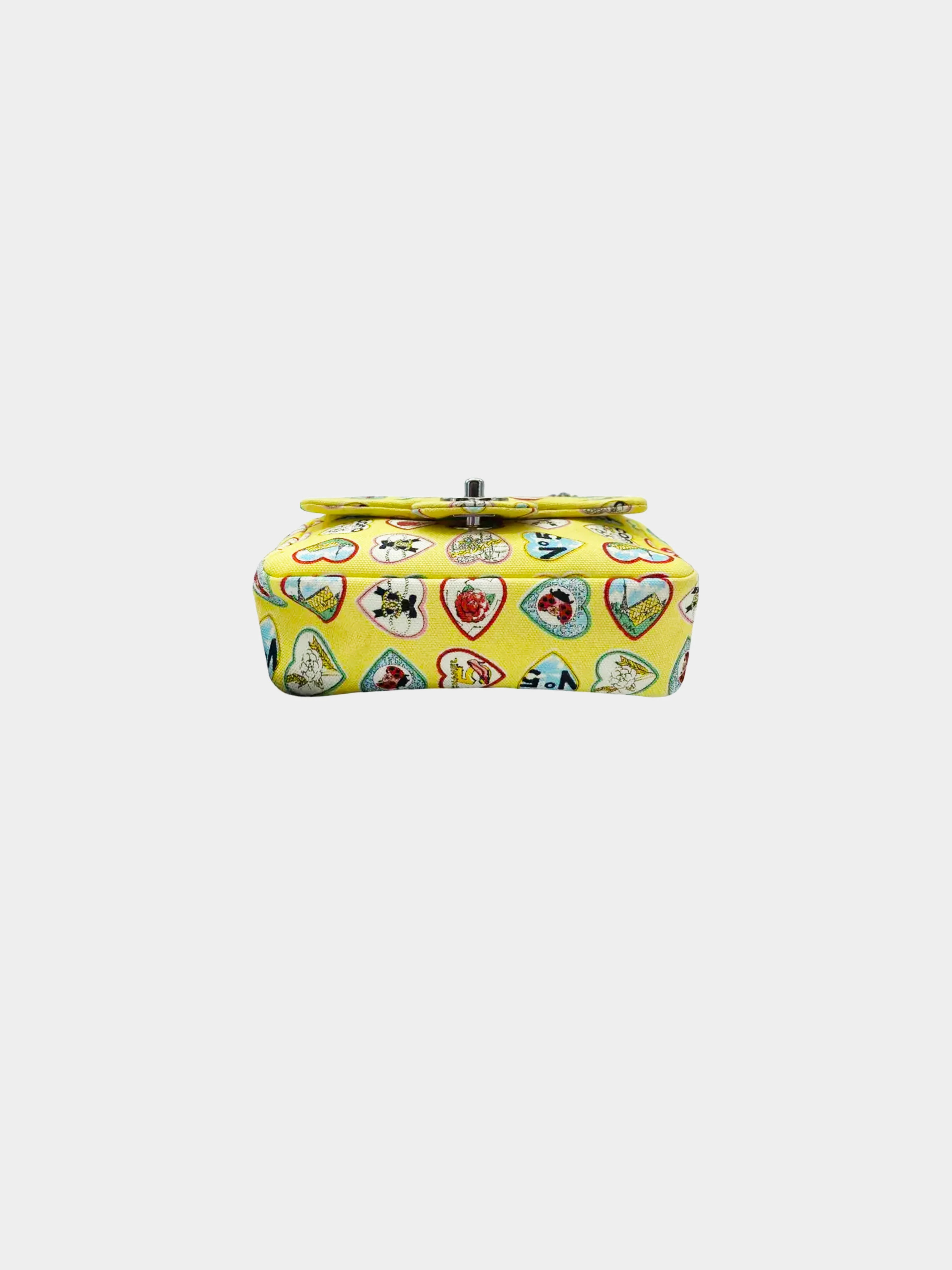 Chanel 2005-2006  Yellow Canvas Valentine's Day Hearts Mini Square Flap Bag - Image 3