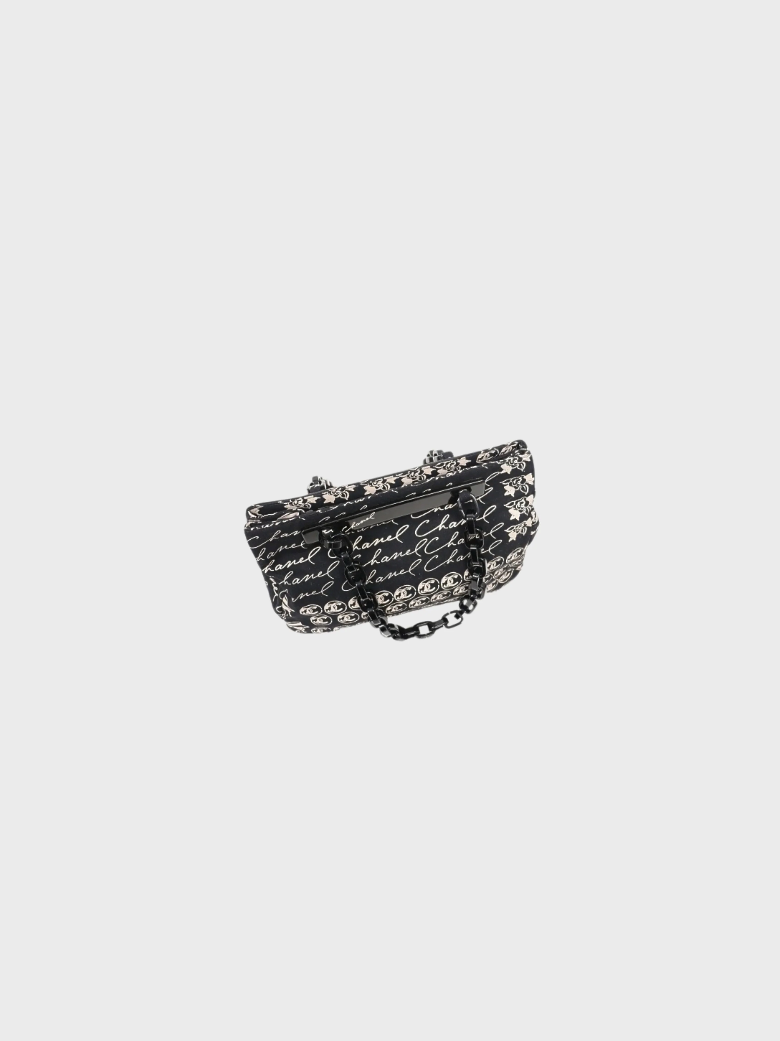 Chanel 2005 Black Beige Canvas Plastic Chain Handbag - Image 6