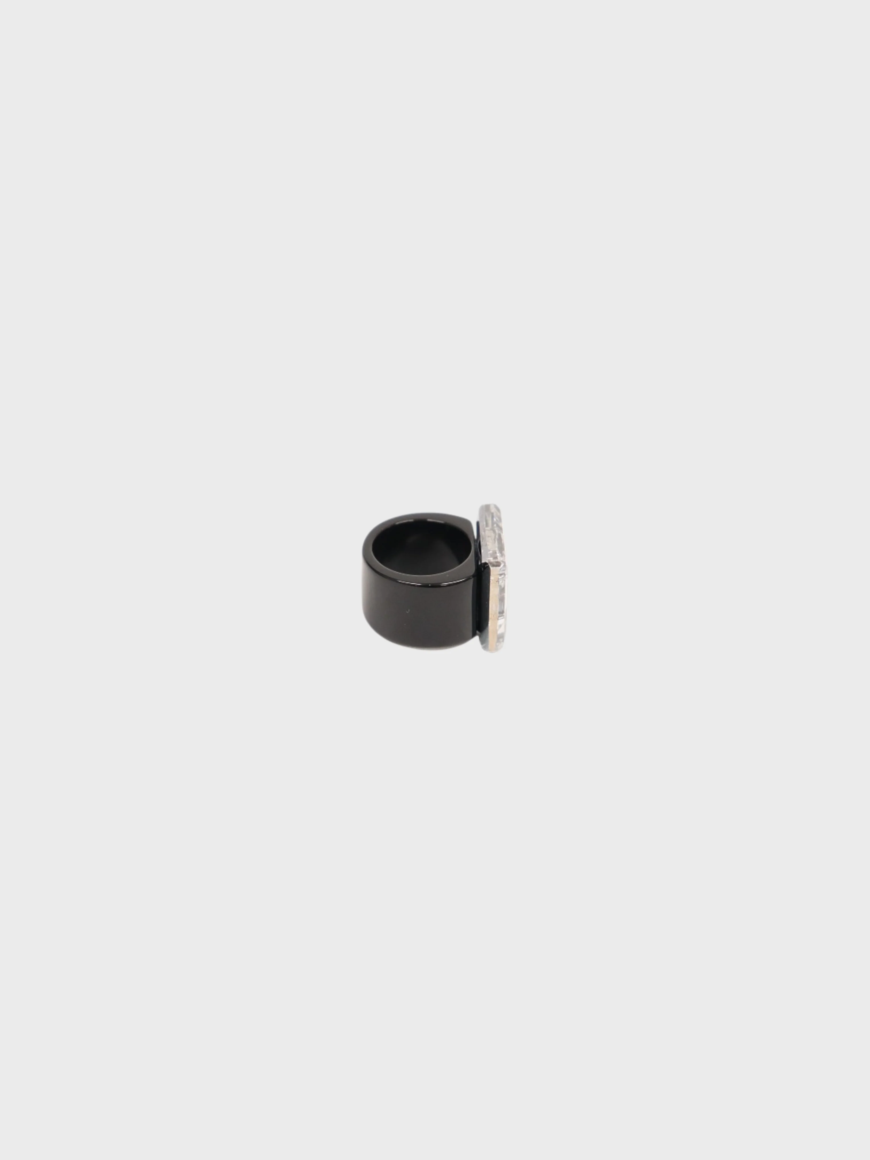 Chanel 2005 Black Clear Plastic COCO Square Ring - Image 2