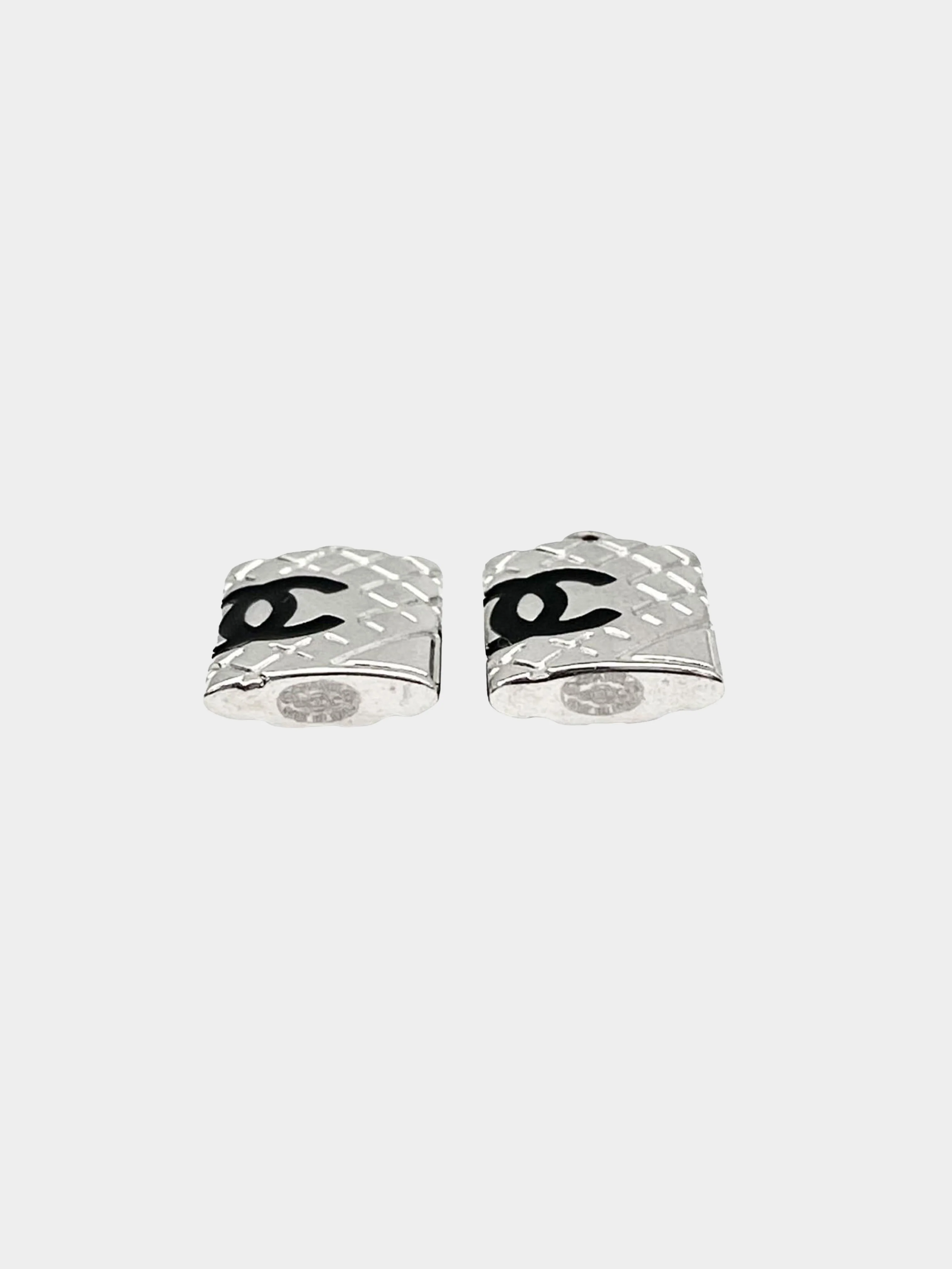 Chanel 2005 Silver Cambon Hoop Earrings - Image 3