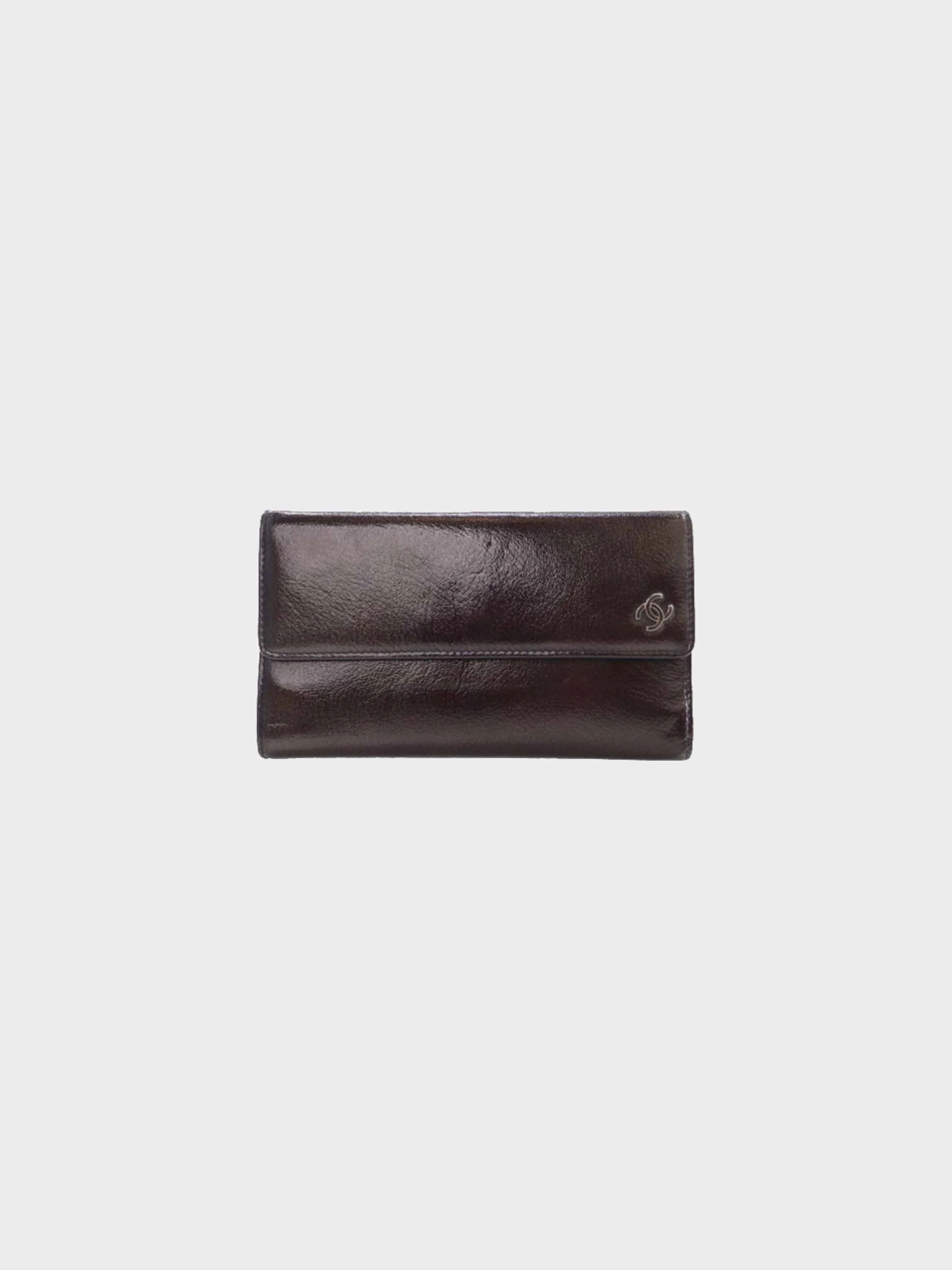 Chanel 2006-2008 Brown Patent Leather Trifold Flap Wallet