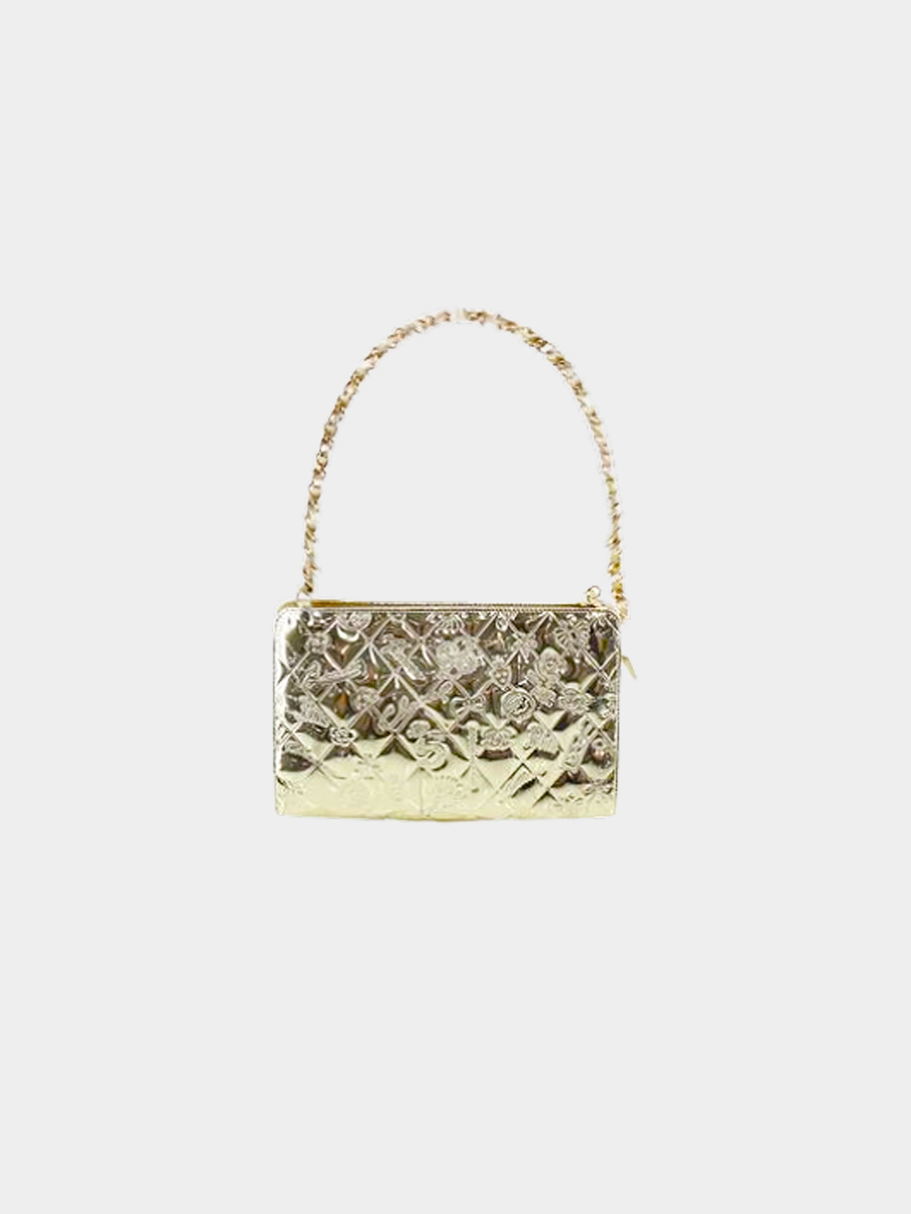 Chanel 2006-2008 Metallic Gold Patent Leather Precious Symbols Pochette Bag - Image 2