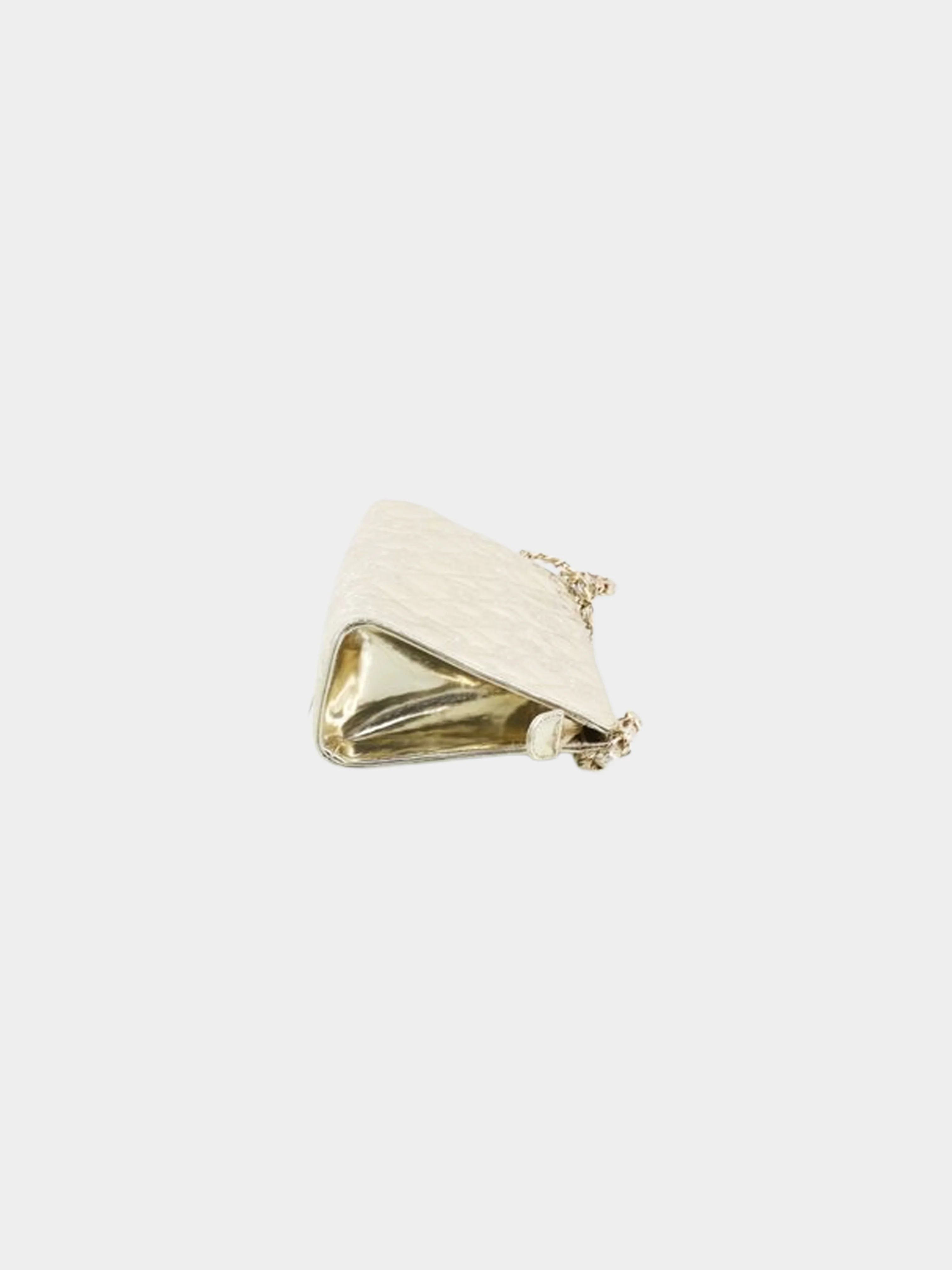 Chanel 2006-2008 Metallic Gold Patent Leather Precious Symbols Pochette Bag - Image 3