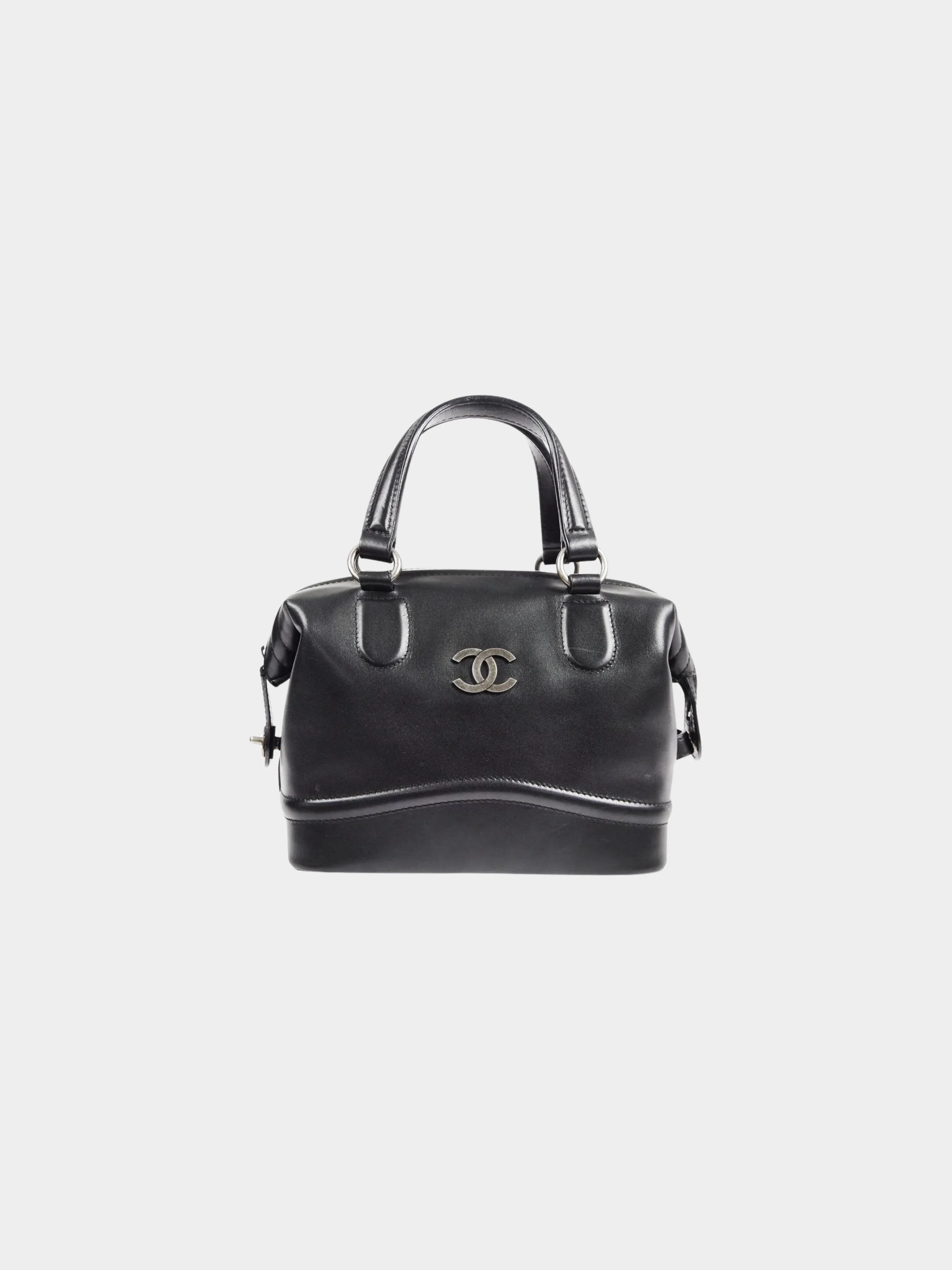 Chanel 2006 Black CC Leather Bowling Bag