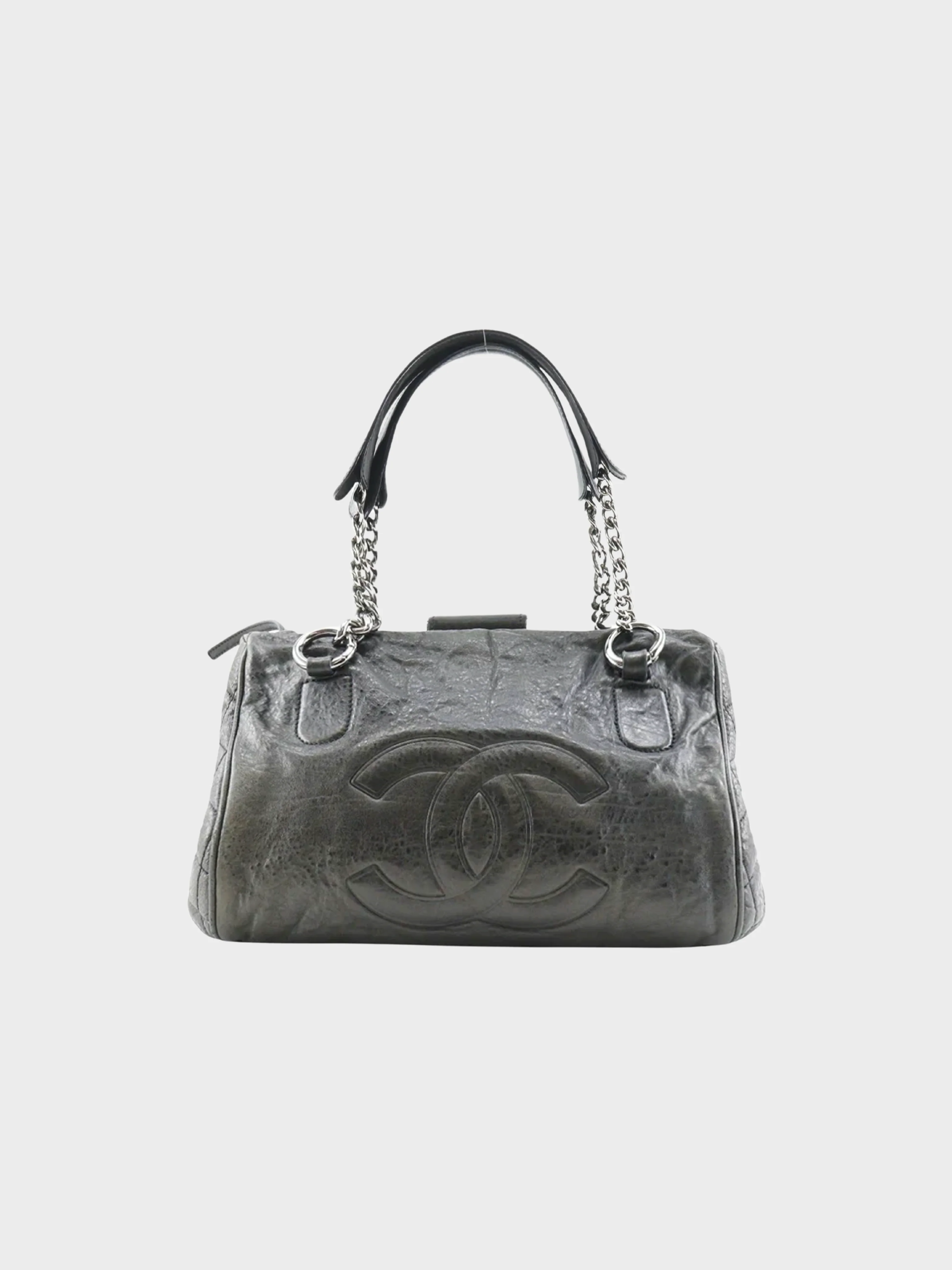 Chanel 2006 Black Coco Mark Chain Leather Tote Bag
