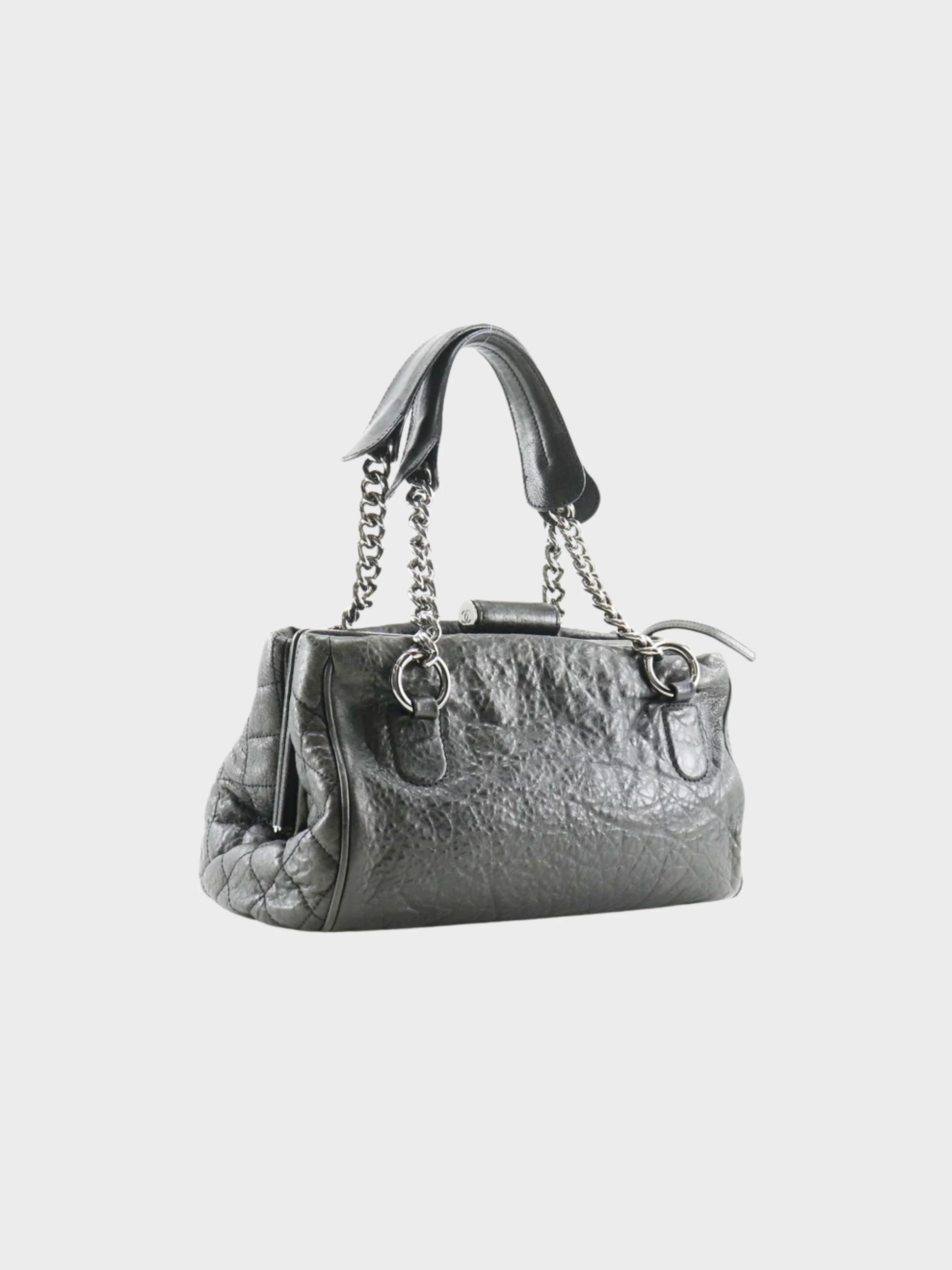 Chanel 2006 Black Coco Mark Chain Leather Tote Bag - Image 2
